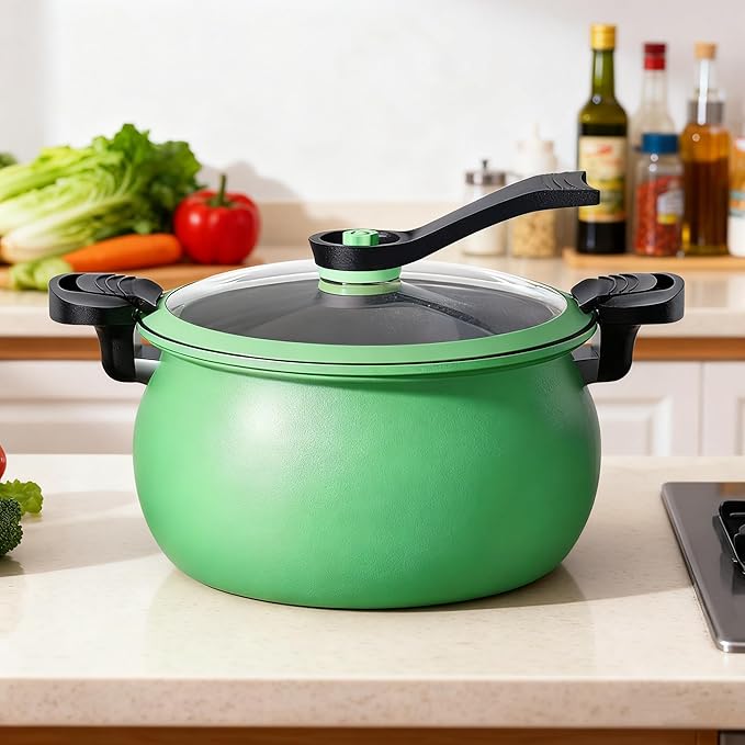 Micro Pressure Cooker, Multifunctional Large Capacity Non-stick Pressure Cooker, 8QT, Non-Stick Surface, Visual Glass Lid, Safety Valve, for All Stovetops (Green)
