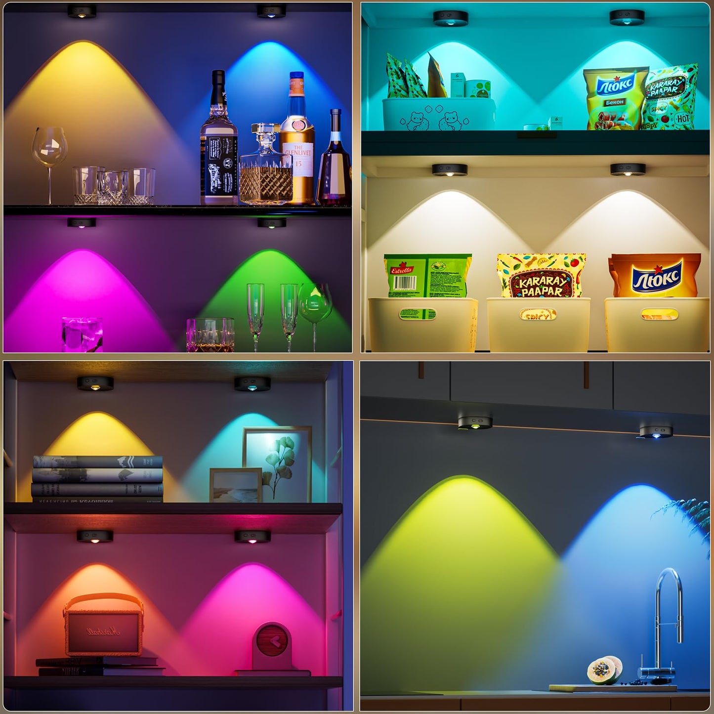 HOMEBEST Puck Lights with Remote, Rechargeable, 13 RGB Colors, 3 Pack, Black, Model HL05