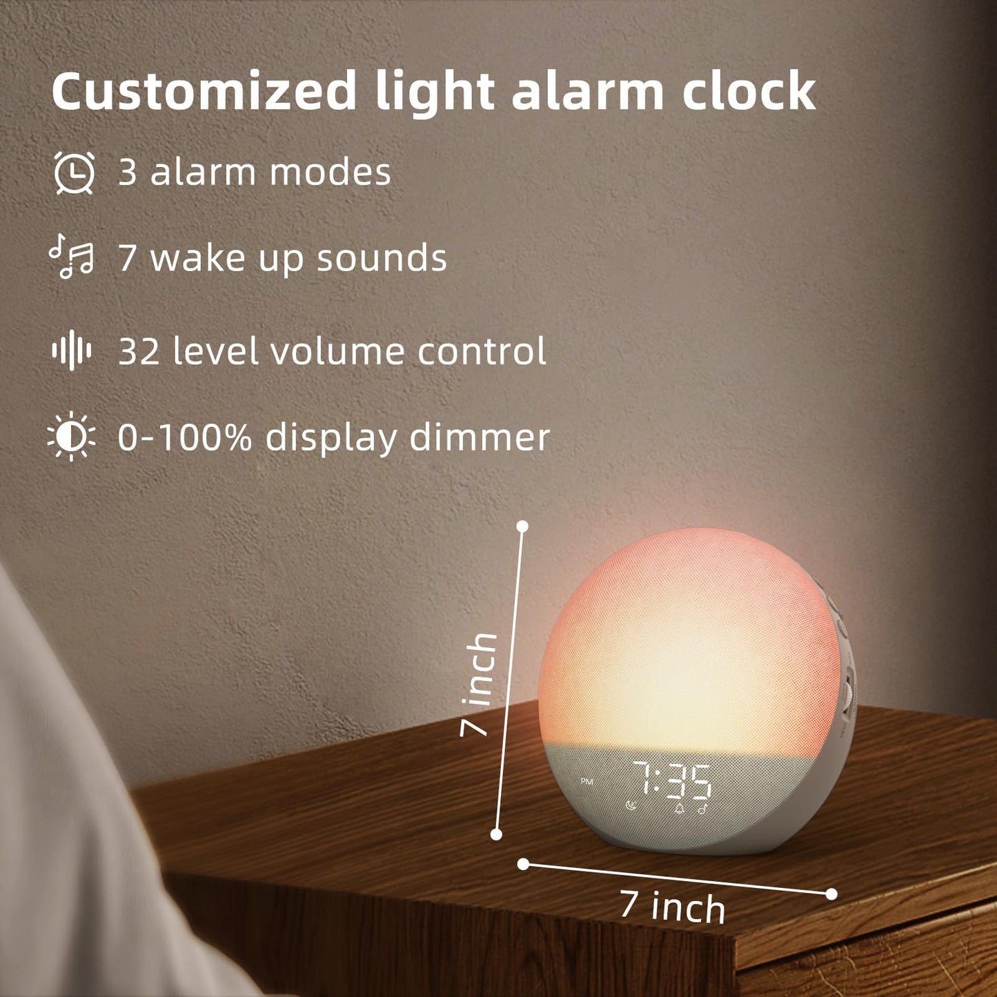 Sunrise Alarm Clock White Noise Machine: Natural Wake Up Light - Dimmable Clock with Bluetooth Speaker for Bedroom - 25 Sleep Sounds for Baby Adults Kids Cocoa
