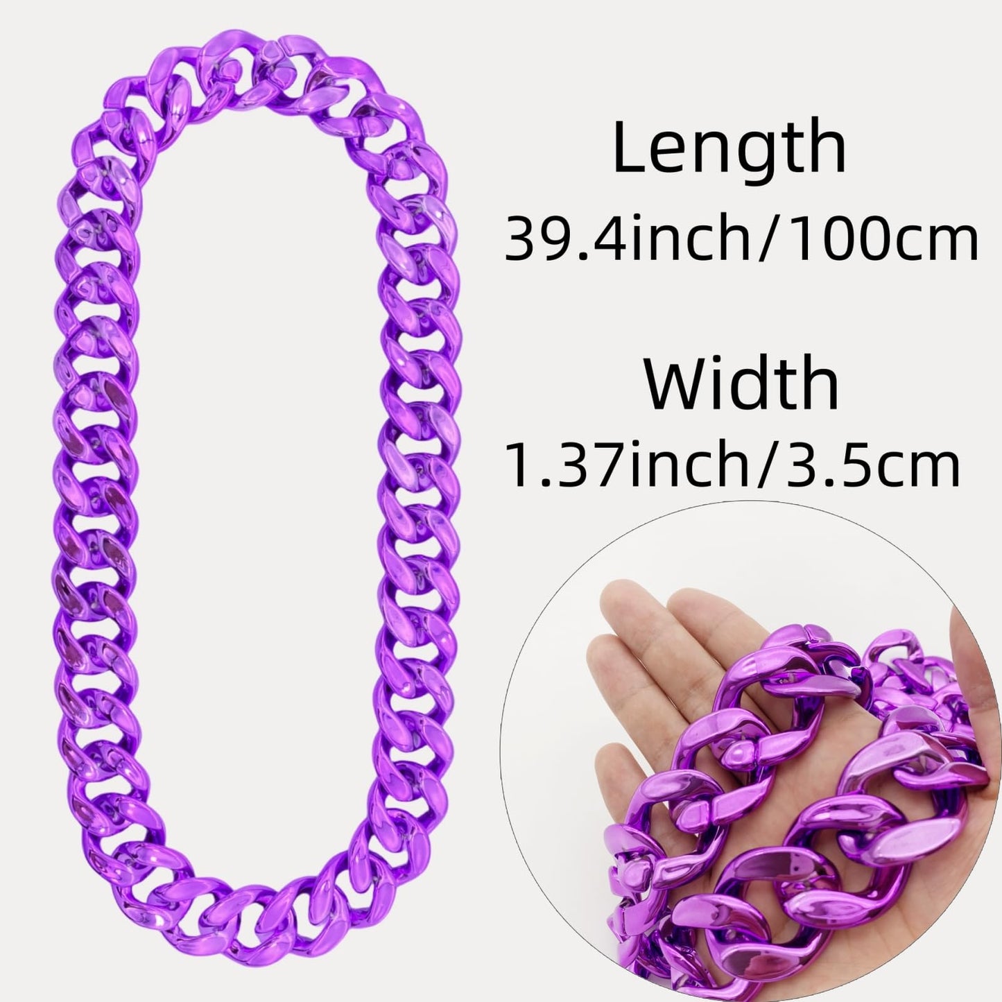 LCPQMZGH Plastic Hip Hop Chain Necklace, 80s 90s Costume Accessory, Men's Chunky Necklace, Big Chunky Gold Chain, 40, Purple