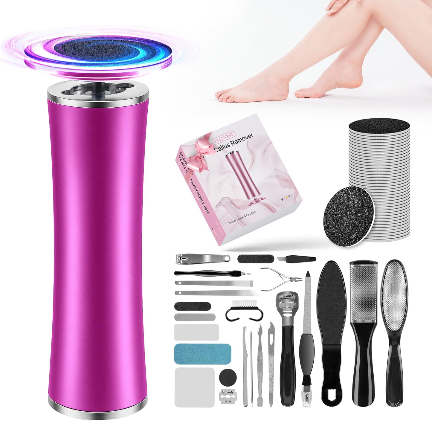 Electric Foot Callus Remover with 36 in 1 Pedicure Kit | Adjustable Speed | Mini Portable | 60 Pcs Sandpaper Discs | Professiona