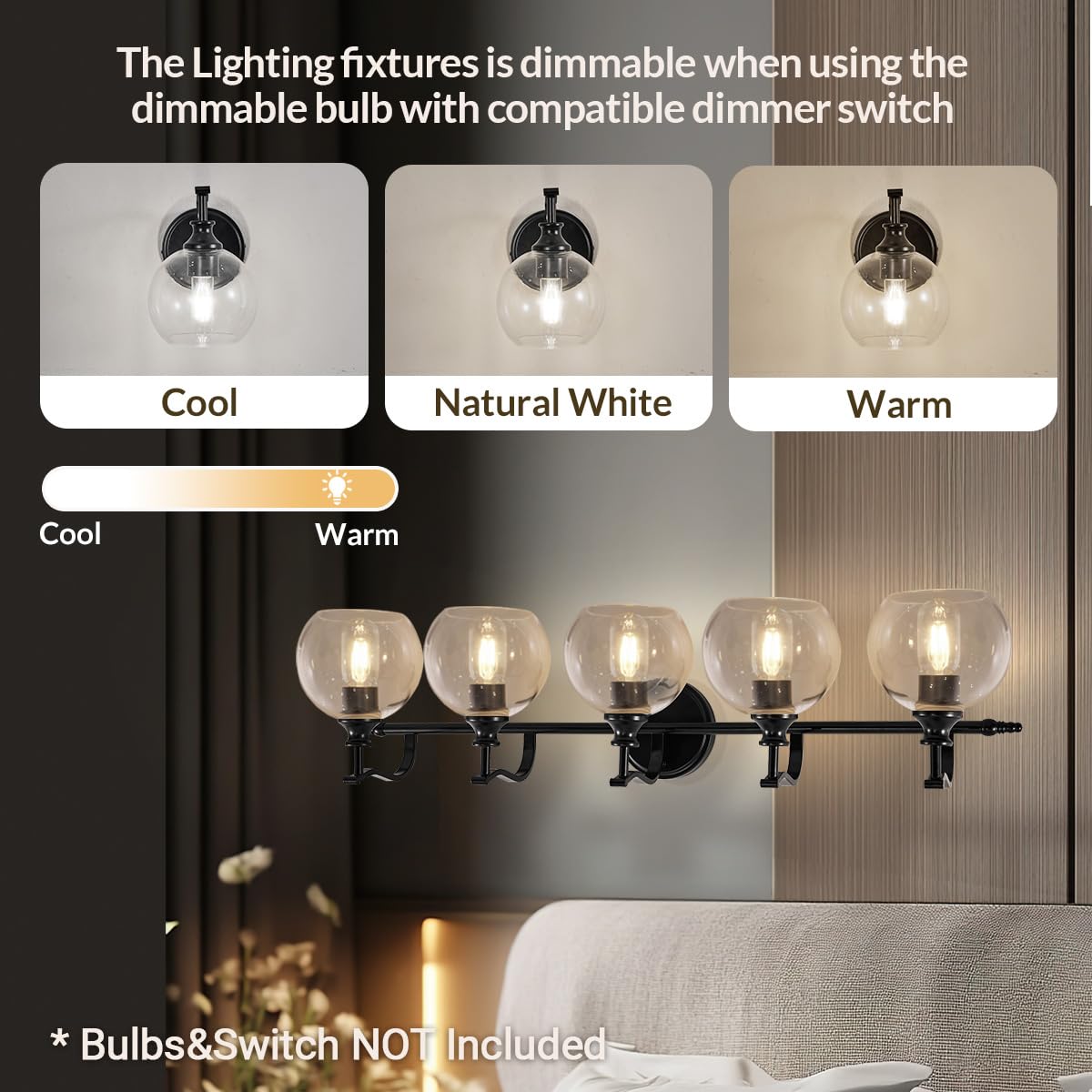 Andy Star Black Vanity Light  5-Light Bathroom Light Fixture  35 Large Bathroom Lighting Over Mirror  Industrial Wall Sconce  Perfect For Big Bathrooms  Double Vanities  Long-Length Elegant Design