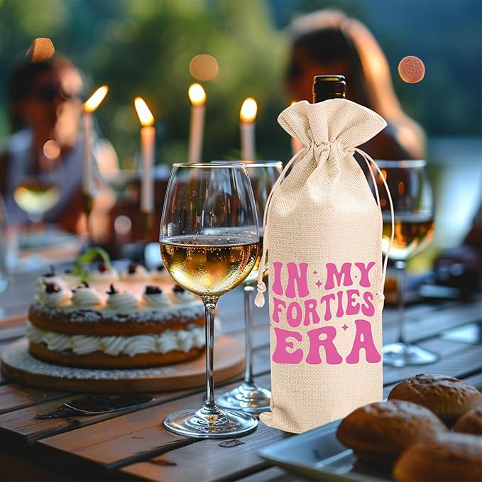 In My Forties Era Wine Bag-Premium quality wine carrier with stylish design.Unique wine bag for 40th birthday decoration.40th birthday gift for her