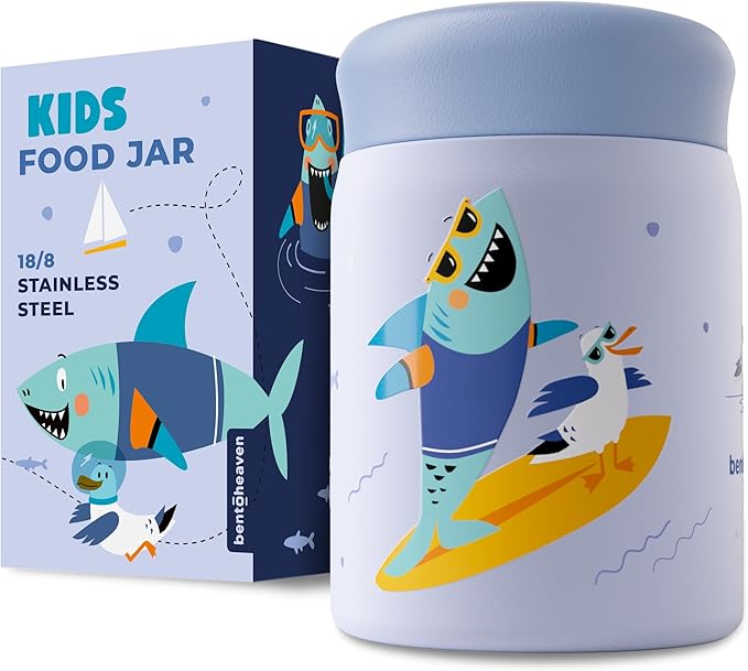 Bentoheaven Kids Food Jar (10oz) - Vacuum Insulated Container - Premium Double Wall Stainless Steel - Easy to Open - Keeps Soup Hot/Cold - Lunch Box Thermos for Kids (Ocean Blue)
