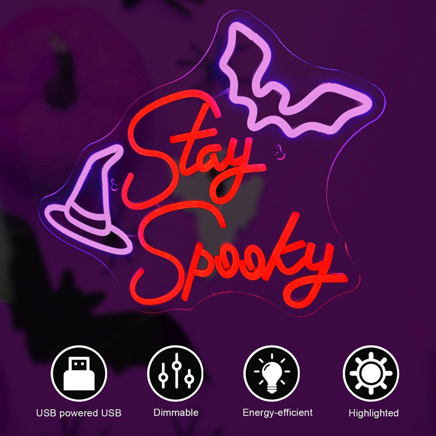 Nxyx Stay Spooky Neon Sign Halloween Led Neon Signs For Wall Decor Dimmable Halloween Hanging Neon Sign For Bedroom Man Cave Home Birthday Party Neon Gift