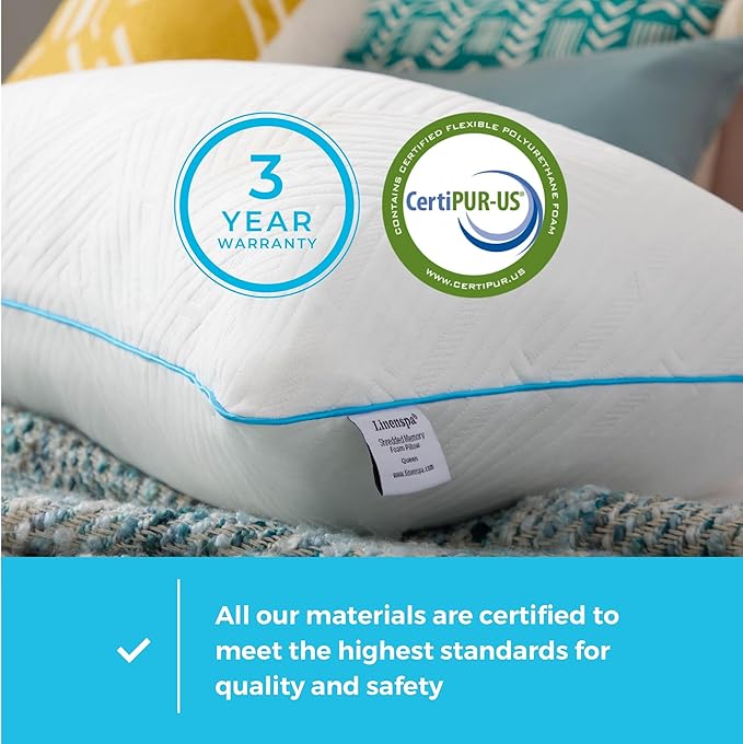 LINENSPA Shredded Gel Memory Foam Pillow – Cooling Bed Pillow – Side, Stomach, and Back Sleepers – King