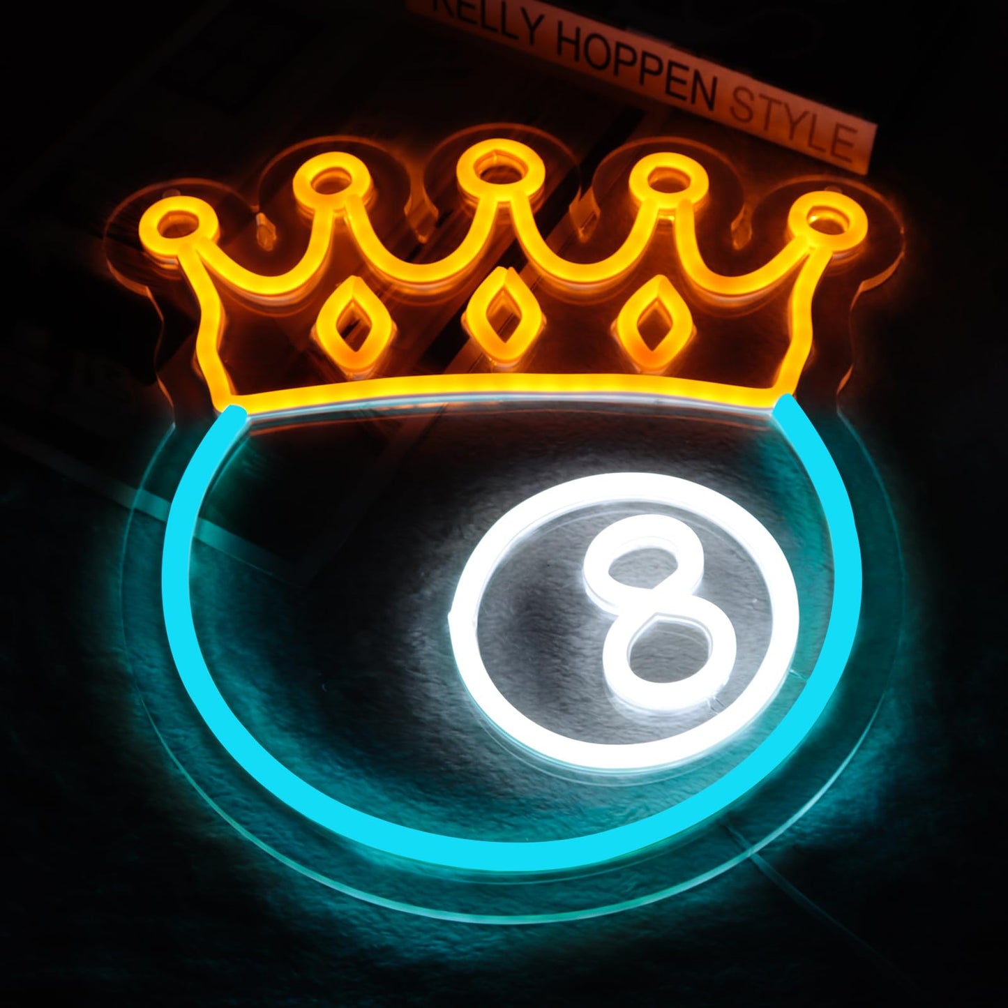 Jfllamp Crown Black Eight Billiards Neon Signs For Wall Decor Led Lights Suitable For Bedroom Man Cave Bar Pub Restaurant Christmas Gift Art