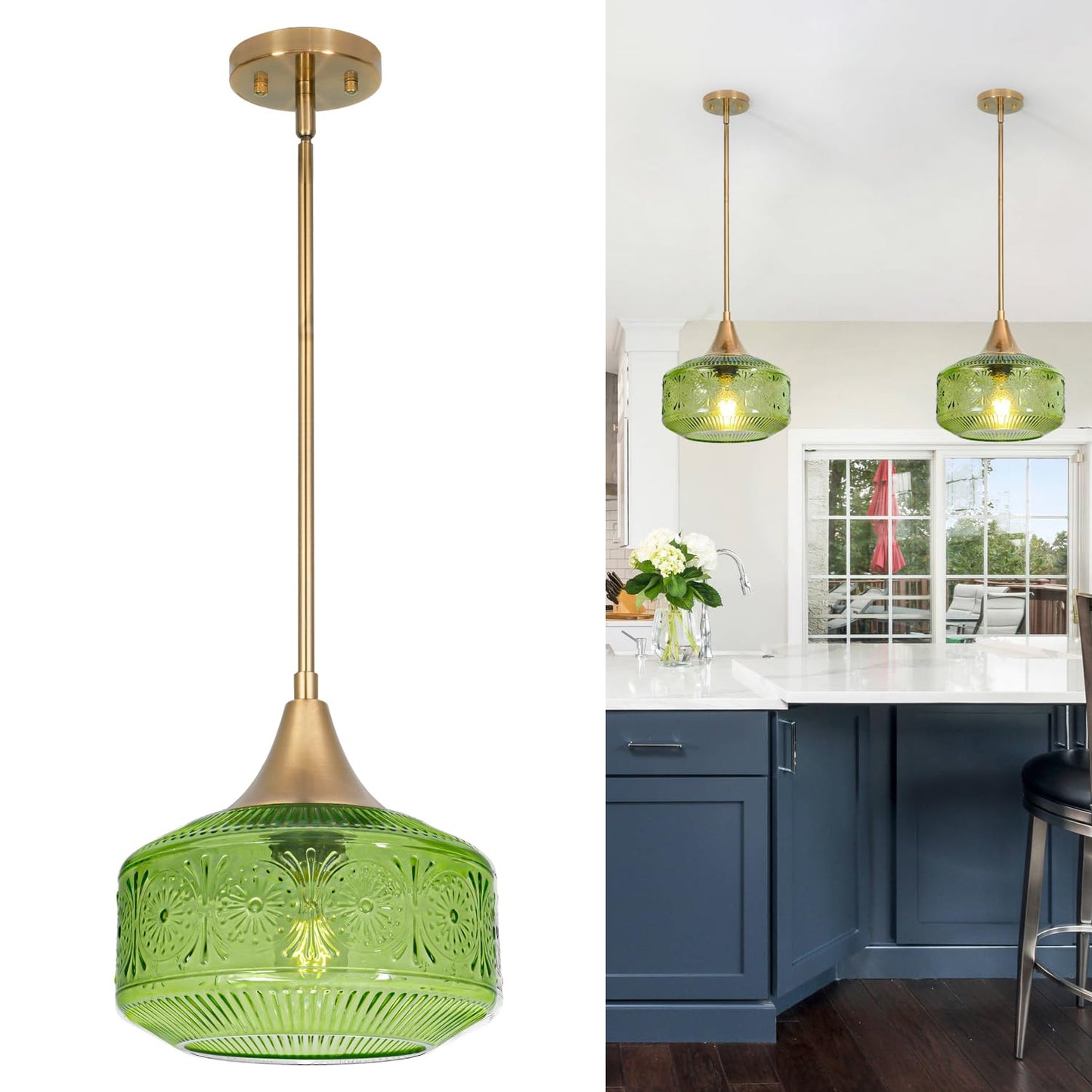 Retro Gold Pendant Light Fixtures Kitchen Island Lighting  Brass Pendant Light With Large Thickened Green Glass Globe Shade  Adjustable Hanging Light For Dining Room Bathroom Entryway  Rotation Angle