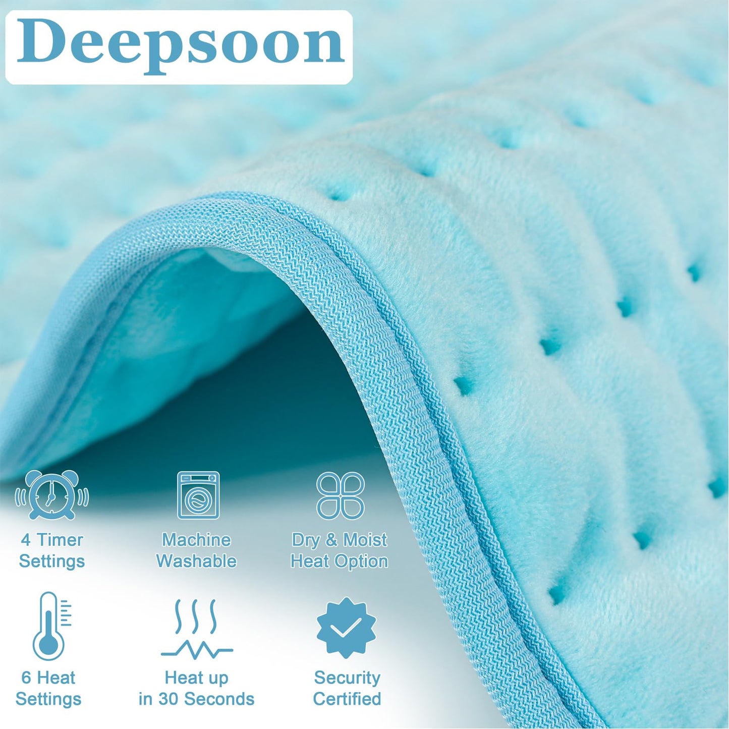 Deepsoon Heating Pad,Electric Heating Pads for Back,Neck,Abdomen,Moist Heating Pad for Shoulder,Knee,Arms,Legs,Dry/Moist Heat & Auto Shut Off,Christmas Gifts for Men and Women,Babyblue,33x17 Inch
