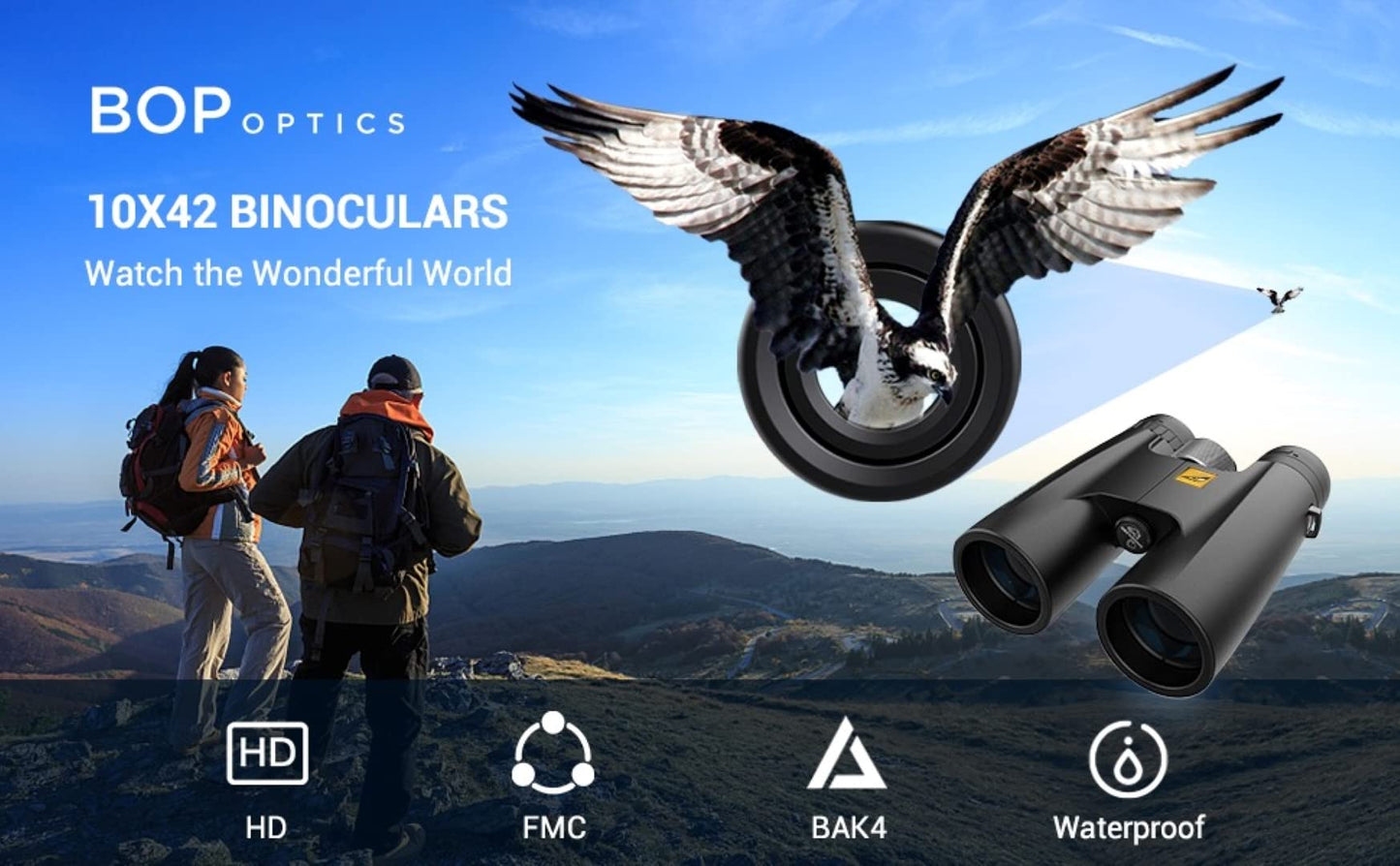 Birds Of Prey Optics 10X42 Binoculars For Adults High Powered - Hd Binoculars For Bird Watching, And Hunting W. Carrying Bag - T