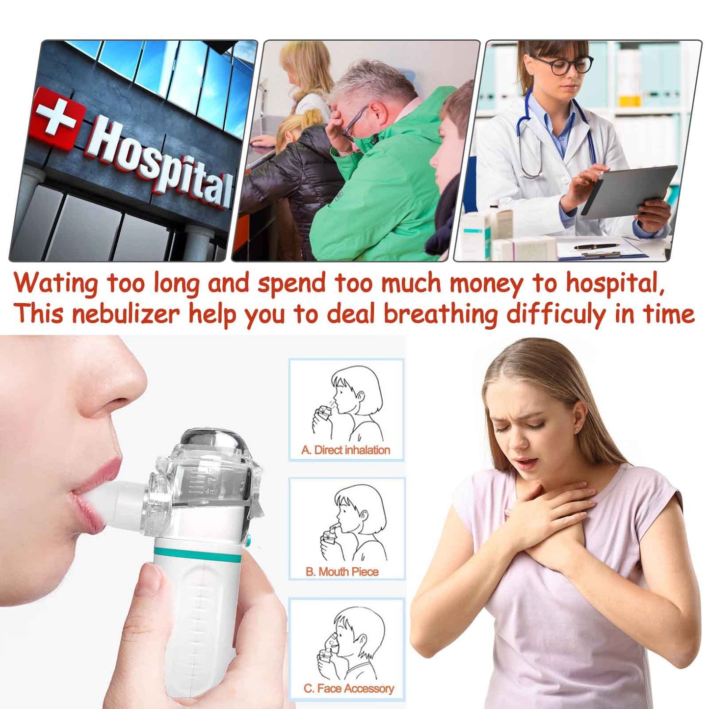 Portable Nebulizer with 3 Adjustable Speed, for Adults and Kids, Handheld Nebulizer for Breathing Issues, with Automatic-Cleaning, Laser Ultrafine Mesh Making, Effective for Home use