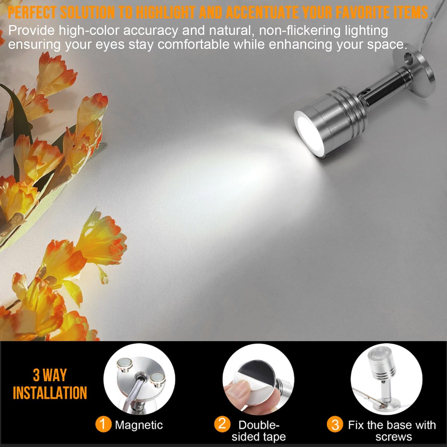Taysing LED Spot Light - Indoor Accent Lighting, Cold White, Aluminum, 6 Pack, Push Switch