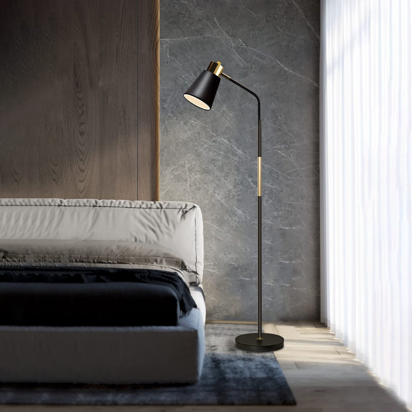 Lalisu Industrial Floor Lamp - Adjustable Metal Heads, Rustic Black Reading Light For Living Room, Bedroom & Office Décor