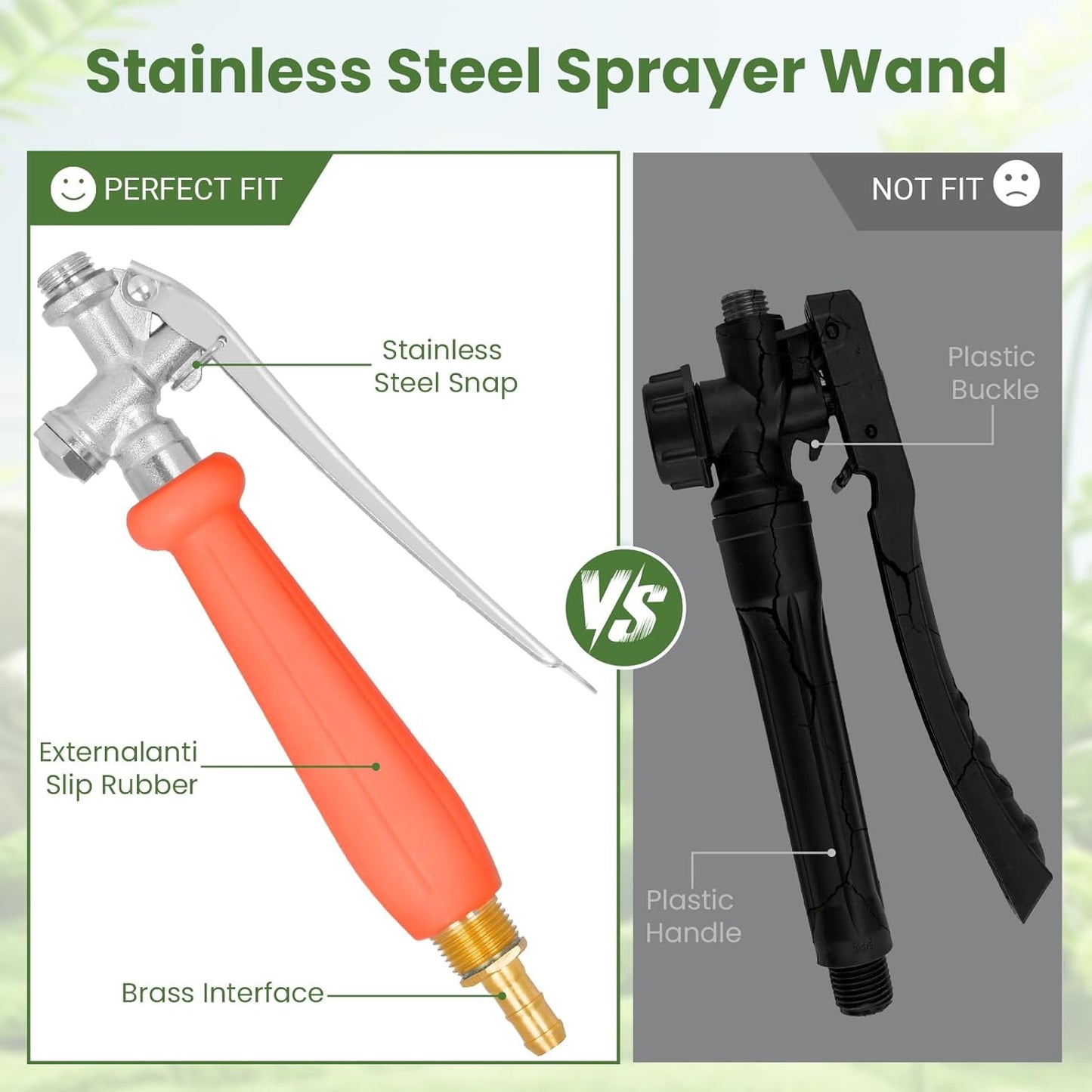 29"-44" All Metal Replacement Sprayer Wand, Suitable for 1/2" Hose Quick Connector, 1/4" & 3/8" & 1/2" Brass Barb Spray Wand, Built-in Shut Valve Stainless Steel Spray Wand (44" Sprayer Wand)