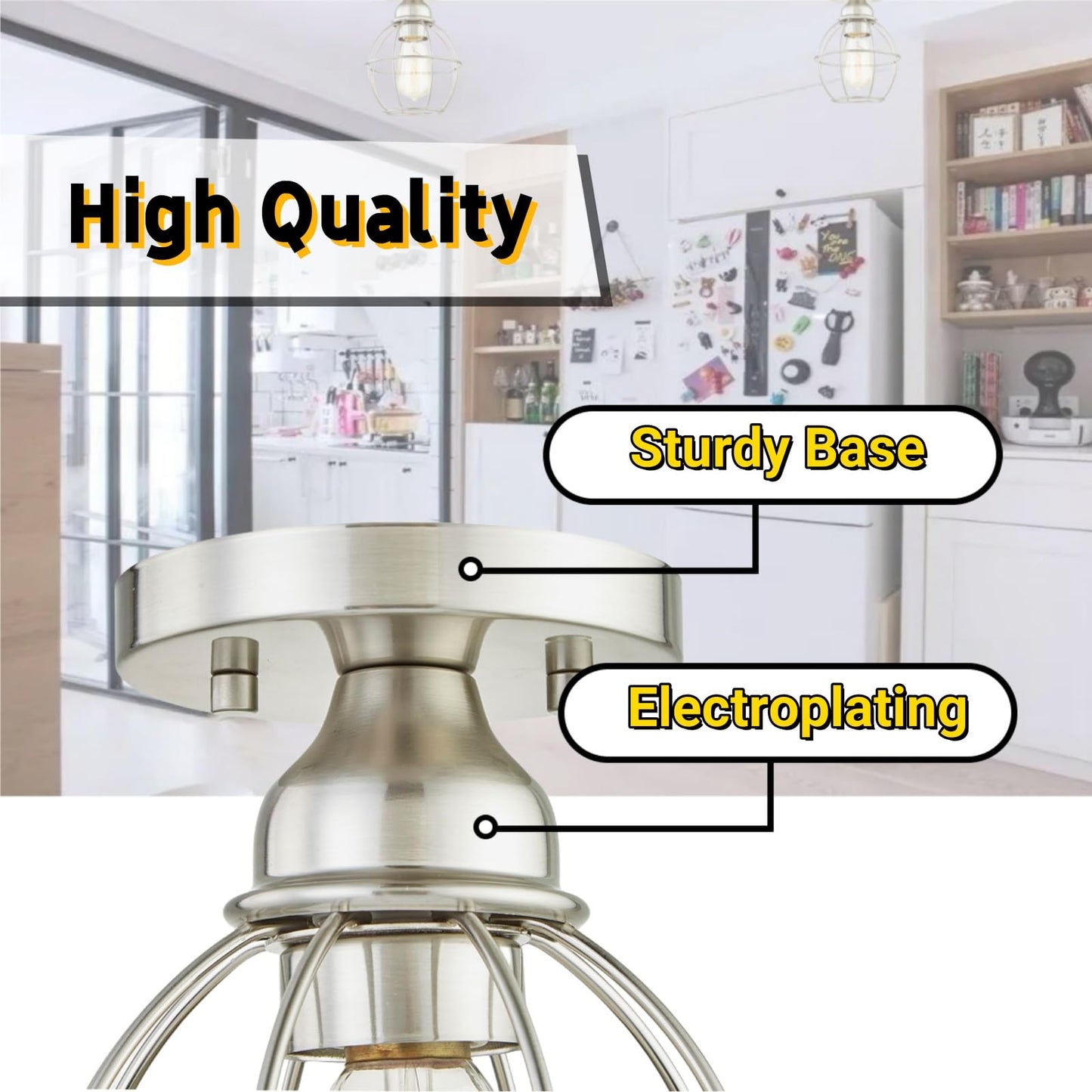 Wisbeam Semi Flush Mount Ceiling Light, Metal, E26 Base, 60W Max, Nickel Finish, Etl Rated, Model Ws-Cl018, Bulbs Not Included, 1