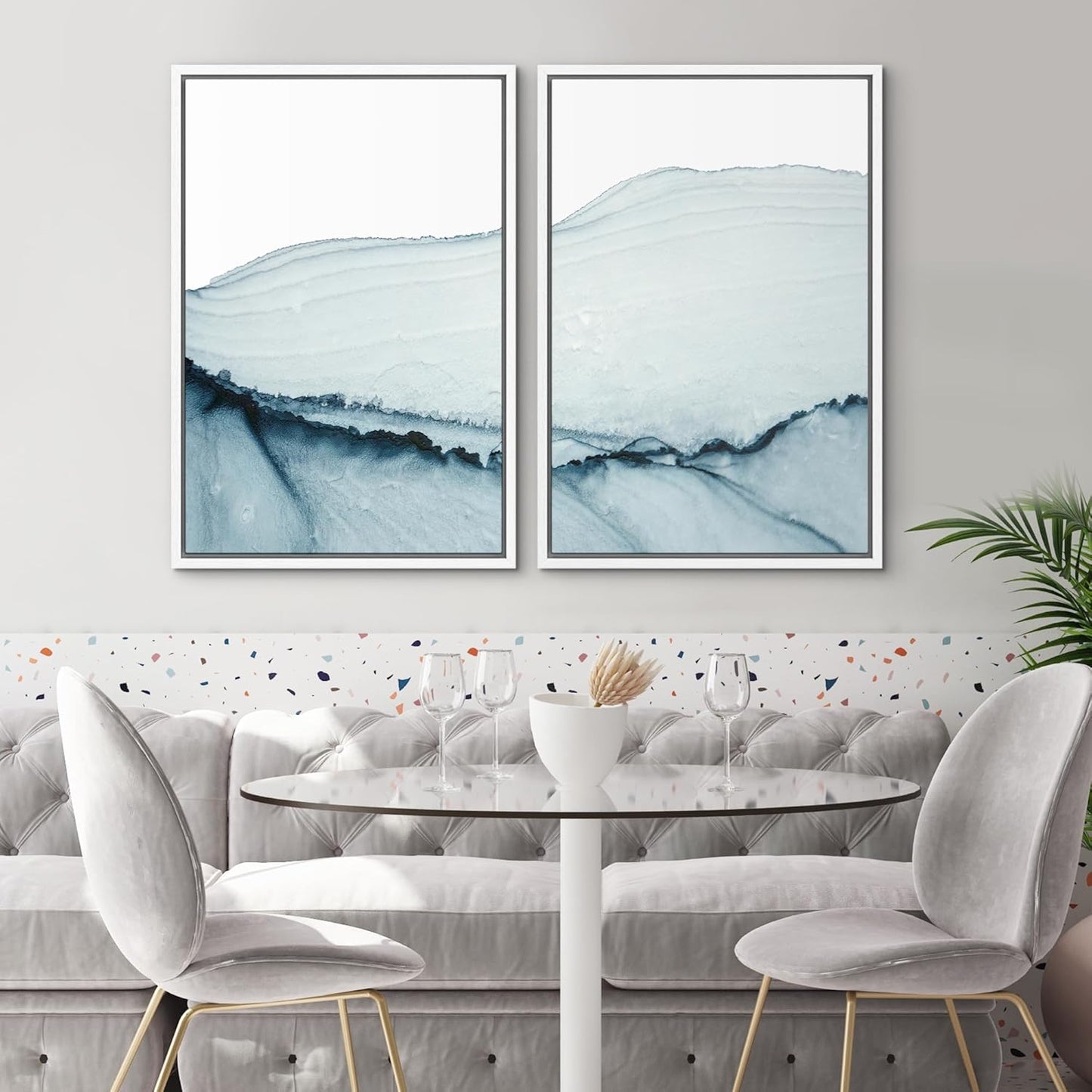 SIGNWIN Framed Wall Art Print Set Blue Paint Stroke Wave Collage Abstract Shapes Illustrations Modern Art Rustic Relax/Calm Multicolor for Living Room, Bedroom, Office - 16"x24"x2 White