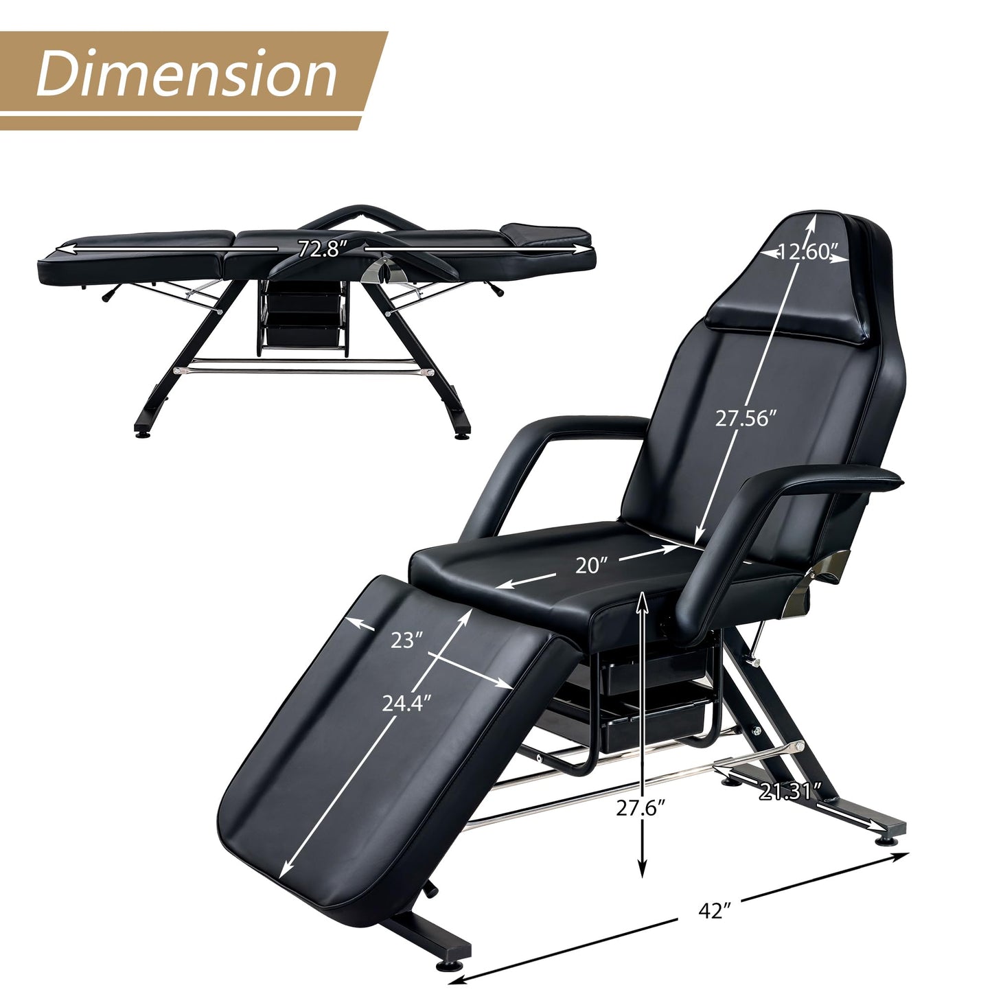 Tattoo Chair Adjustable Folding Salon Bed with Hydraulic Stool Massage Bed for Professional Massage Beauty Spa Black,Bed Table Adjustable Beauty Barber Spa Beauty Equipment 72.8" L x24.4 W x 27.6" H