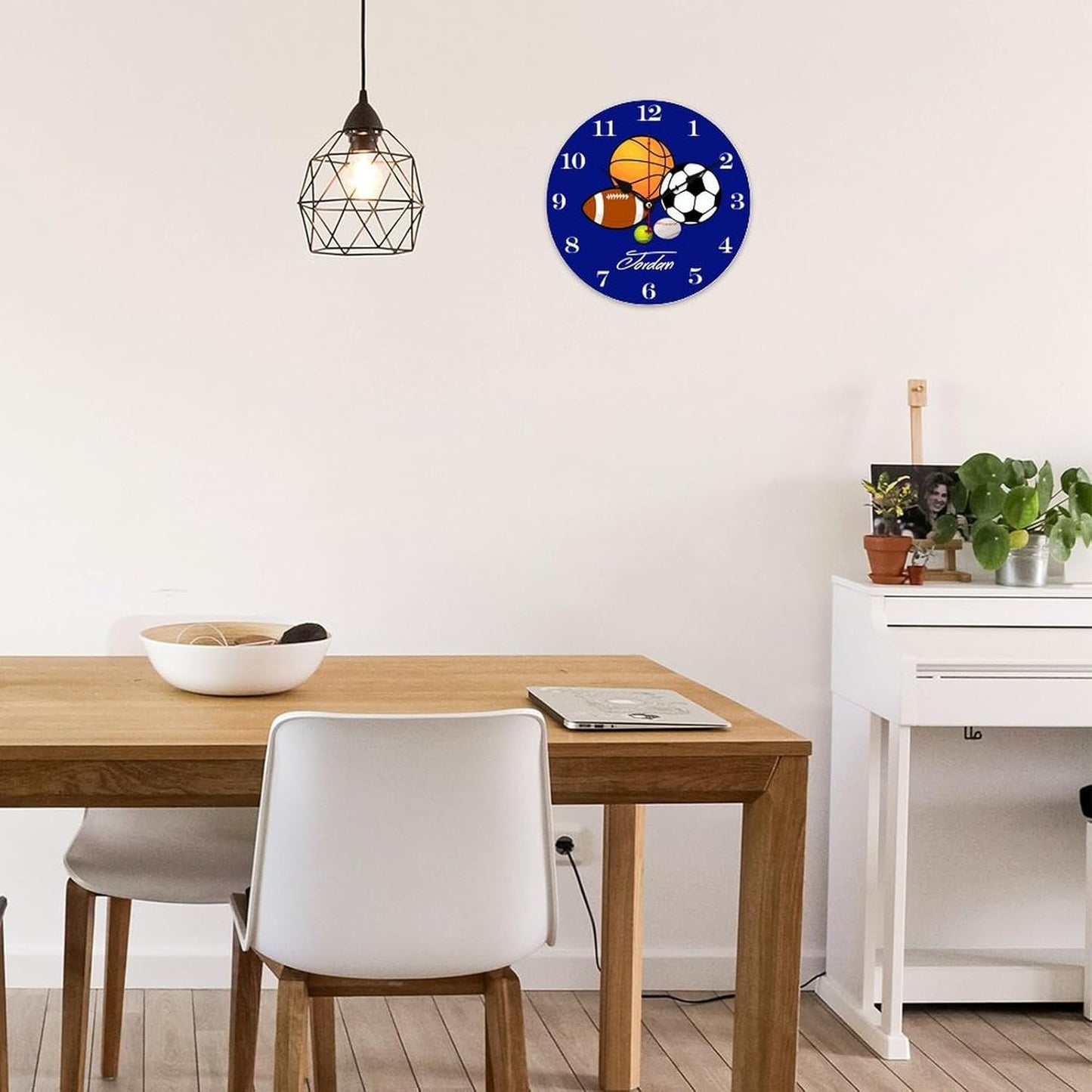 Blue Sports Ball Personalized Kids Name Wood Wall Clocks Rustic Battery Operated 12 inch Non Ticking Sports Decor Wall Clock for Kids Rooms Boys Girls,Nursery Wall Clock,Custom Kids Clock with Name