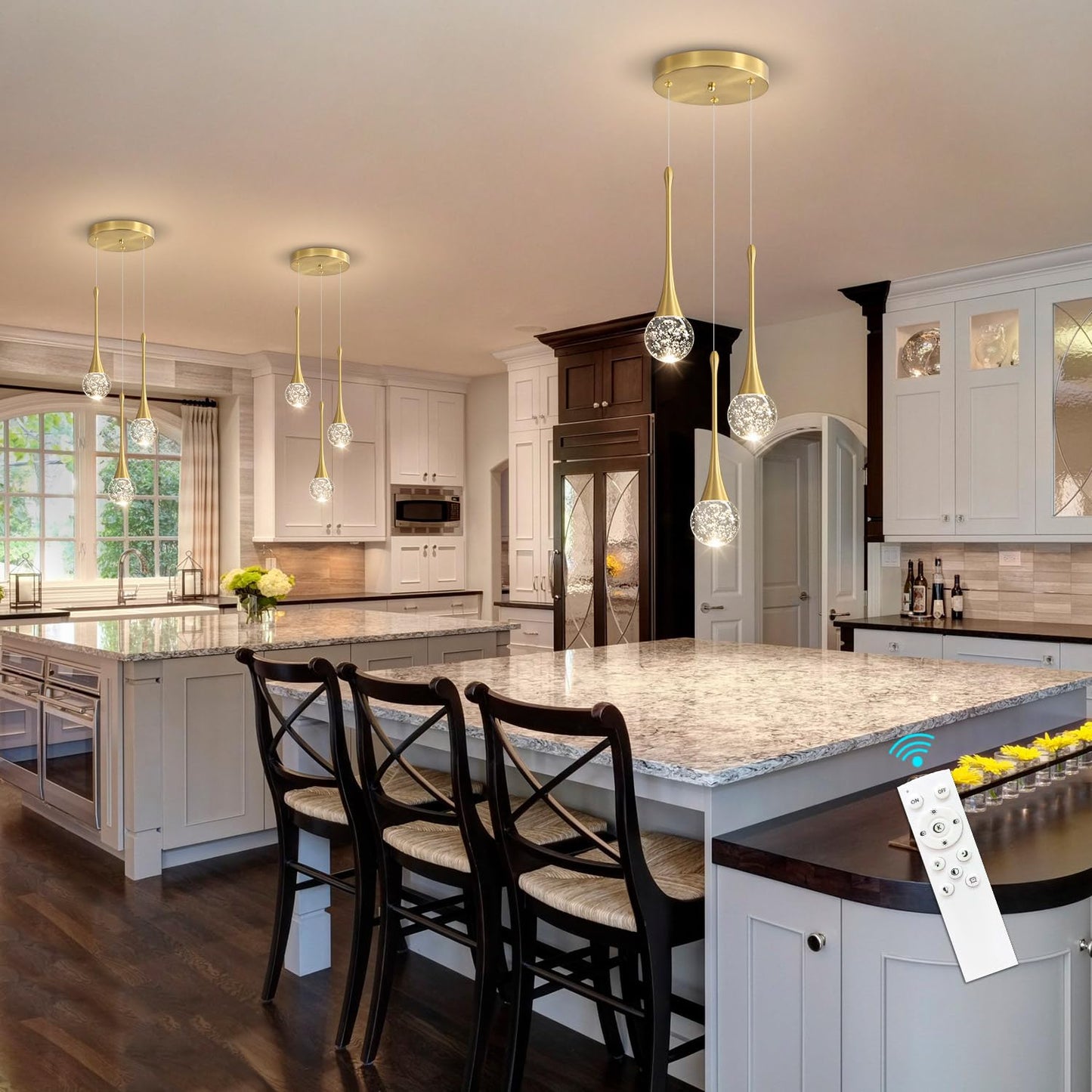 Cenzoz 3-Lights Modern Pendant Lights For Kitchen Island Led Dimmable Crystal Glam Ceiling Pendant Lighting Chandelier For Dining Room Hallway Bedroom Corner Lamp Antique Gold