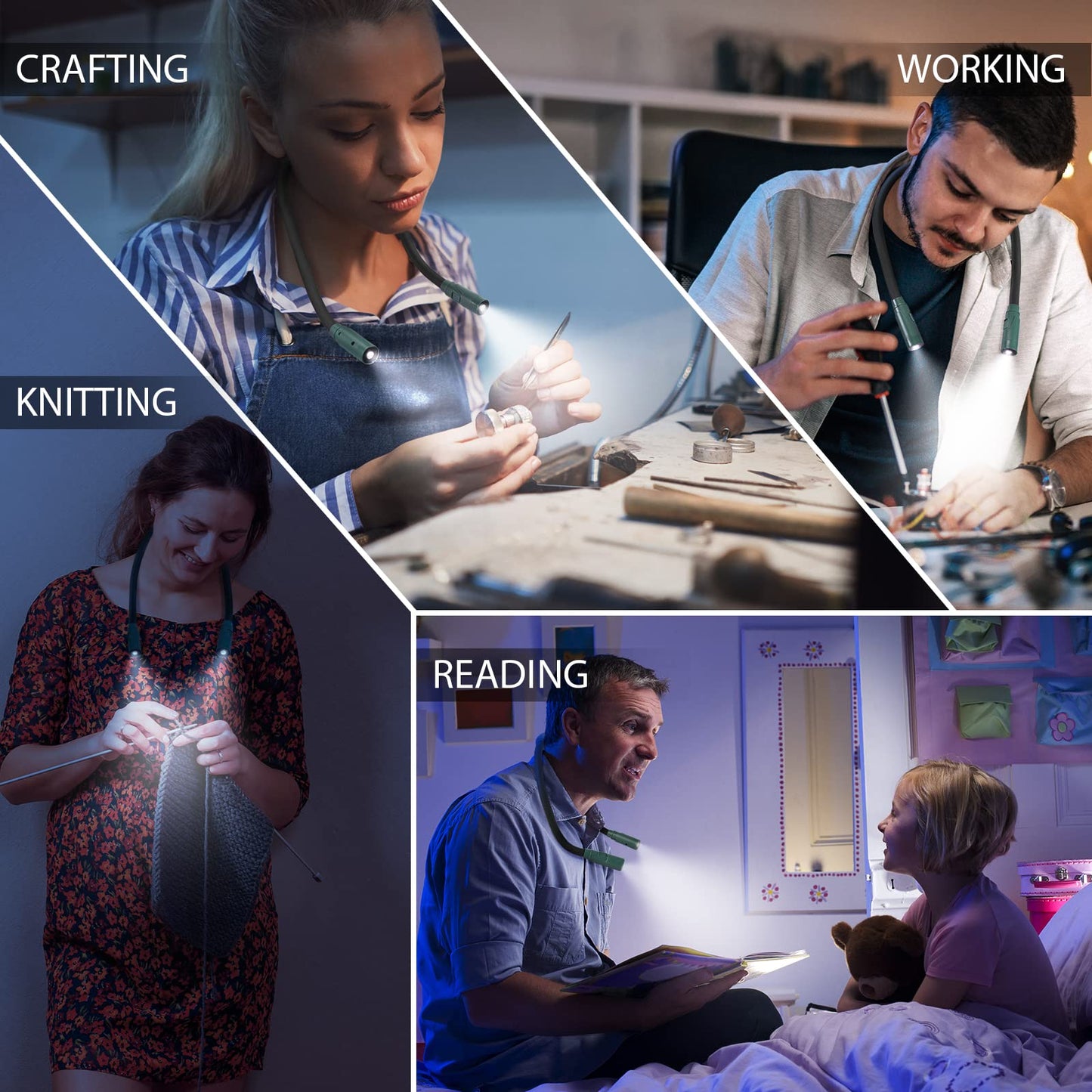 LUXJET Neck Reading Light & Book Light for Reading in Bed - Hands Free, 6 Brightness Levels, 360° Flexible Arms, 80-Hour Rechargeable - Reading, Knitting, Camping, Repairing - Gifts for Book Lovers