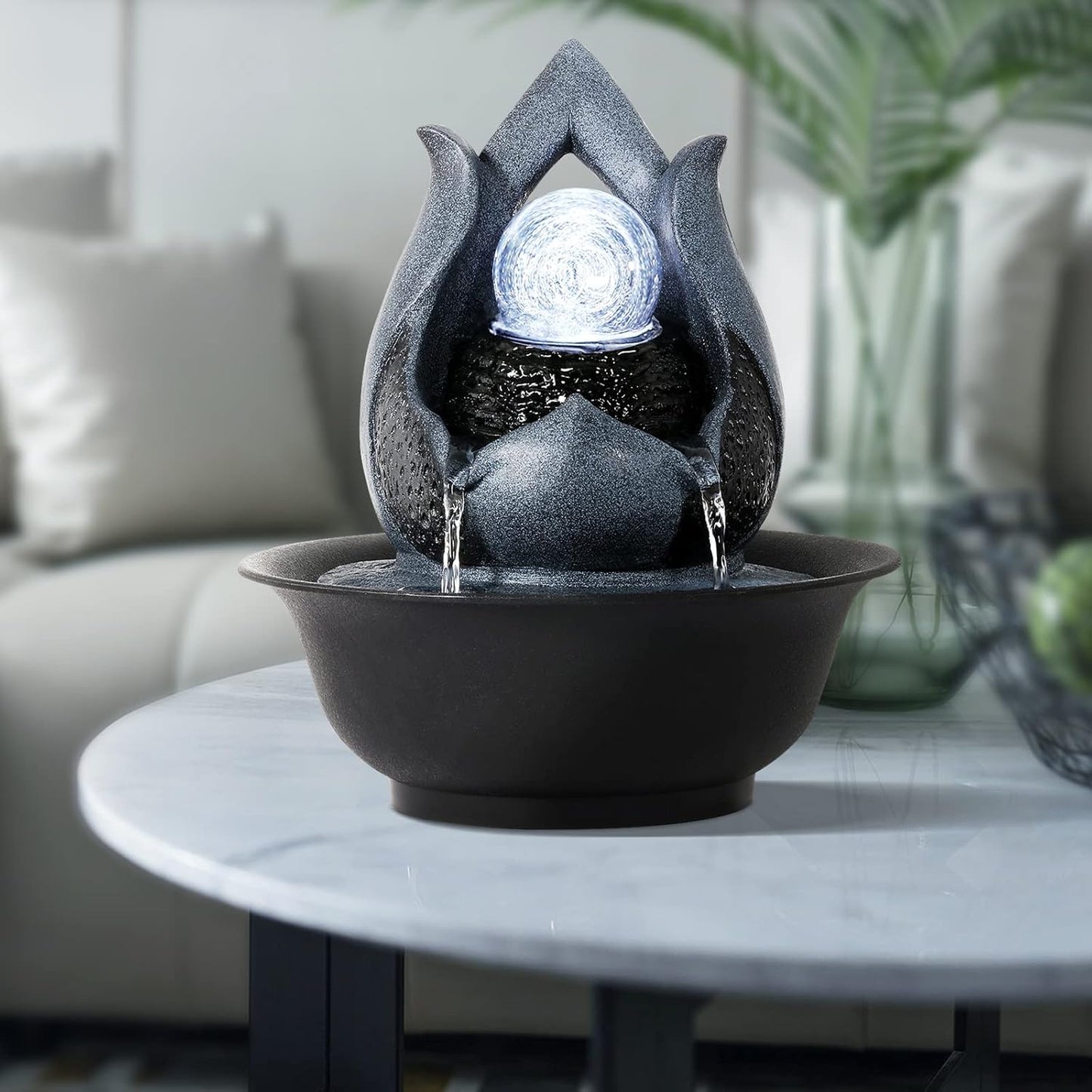 WICHEMI Indoor Water Fountain Tabletop Fountains with LED Rolling Ball, Feng Shui Zen Meditation Desktop Waterfall Fountains Calming Water Sound Relaxation Fountain for Home Bedroom Office (Style 12)
