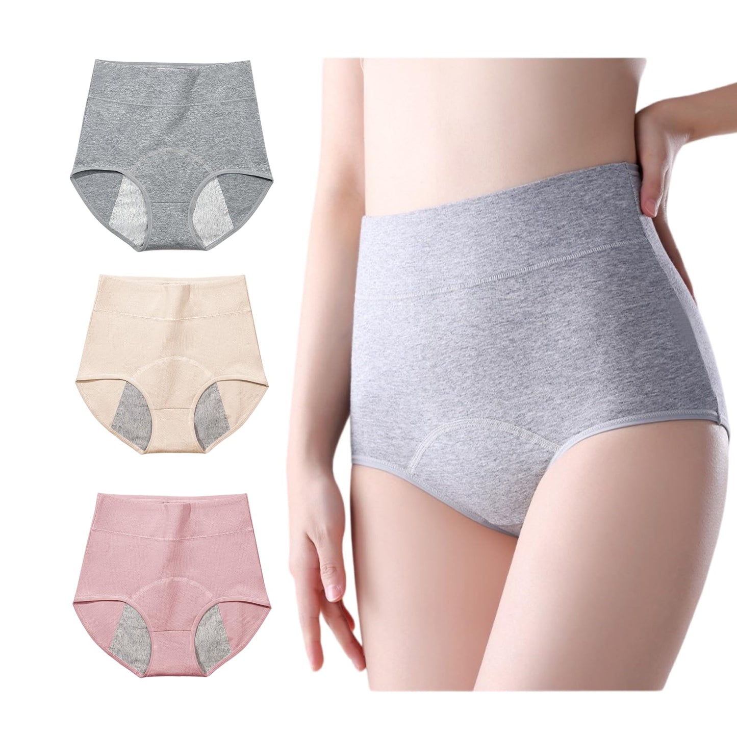 3 Pack Women's Incontinence Underwear Washable, Double Elastic High Waist Adult Incontinence Protective Briefs, Reusable for Light Bladder Leakage(XL-Waist: 26.0''~40.2'')
