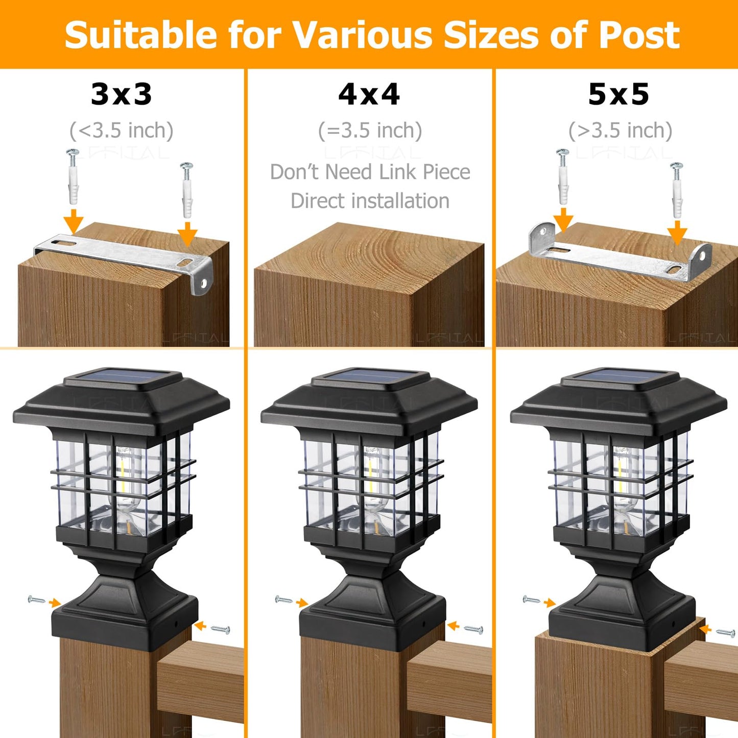 Lffital Solar Post Lights Outdoor Solar Cap Lights Deck Fence Cap For 4X4 5X5 6X6 Posts Patio Garden Courtyard Bright Decoration Fixture Waterproof Warm White Lighting Black (4Pack)