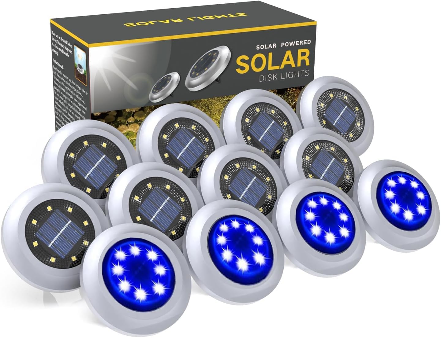 Yakalla Solar Garden Lights, 12 Pack, Blue, ABS Material, Model DD-12PCS-blue for Pathway, Yard, Deck, Lawn, Patio, Walkway, Driveway
