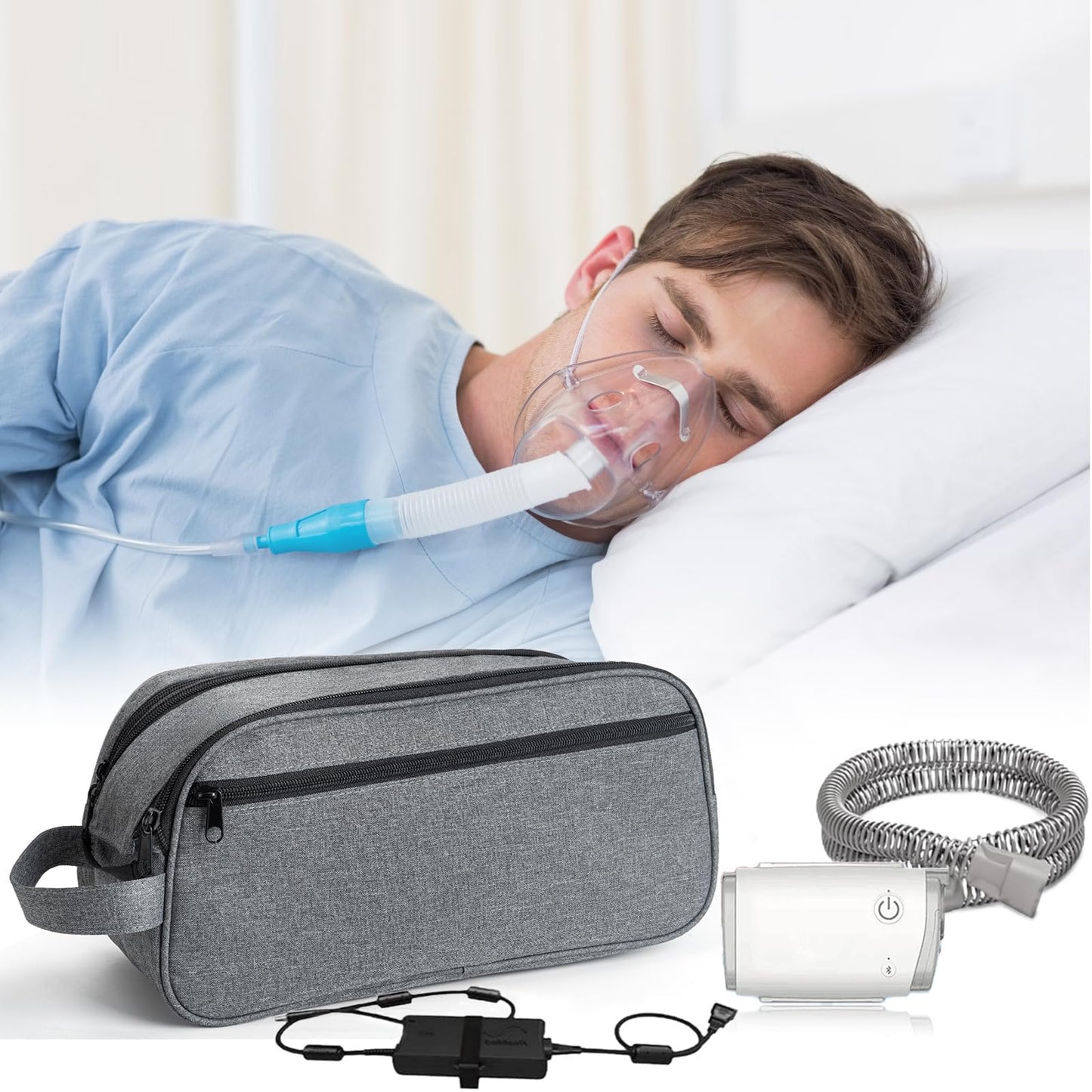 NIFUYOP CPAP Travel Bag for ResMed AirMini Machine, Portable Storage Organizer Case Fits for CPAP Machine and Accessorie, Grey