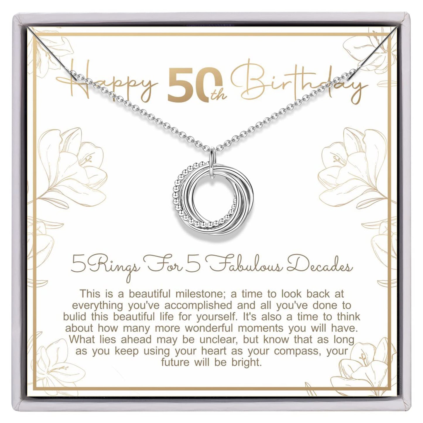 AM ANNIS MUNN 50th Birthday Gifts for Women, 925 Sterling Silver Necklace 50th Birthdays Gifts 5 Circle Decades Necklace Birthda