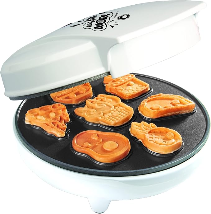 Fun Food Friends Mini Waffle Maker- 7 Different Kawaii Style Design Pan Cakes Feat. Avocado Pizza Ramen Taco & More- Cool Electric Nonstick Waffler Iron, Morning Breakfast w Recipes - Kids Xmas Gift