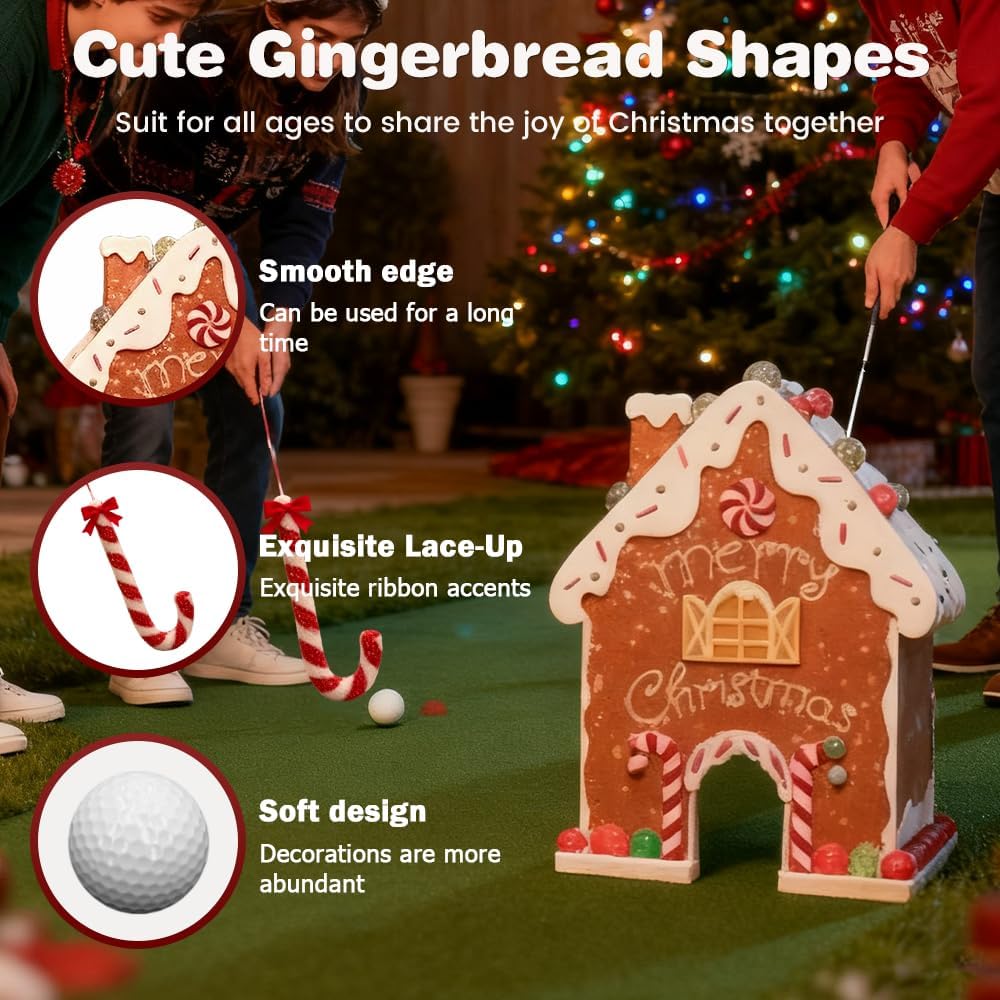 Gingerbread Golf Game Set, 2026 New Christmas Mini Golf Course with Candy Cane Clubs 6 Balls, Funny Indoor Gingerbread House Golf Game Kit for Family Holiday Party (1set 6balls)