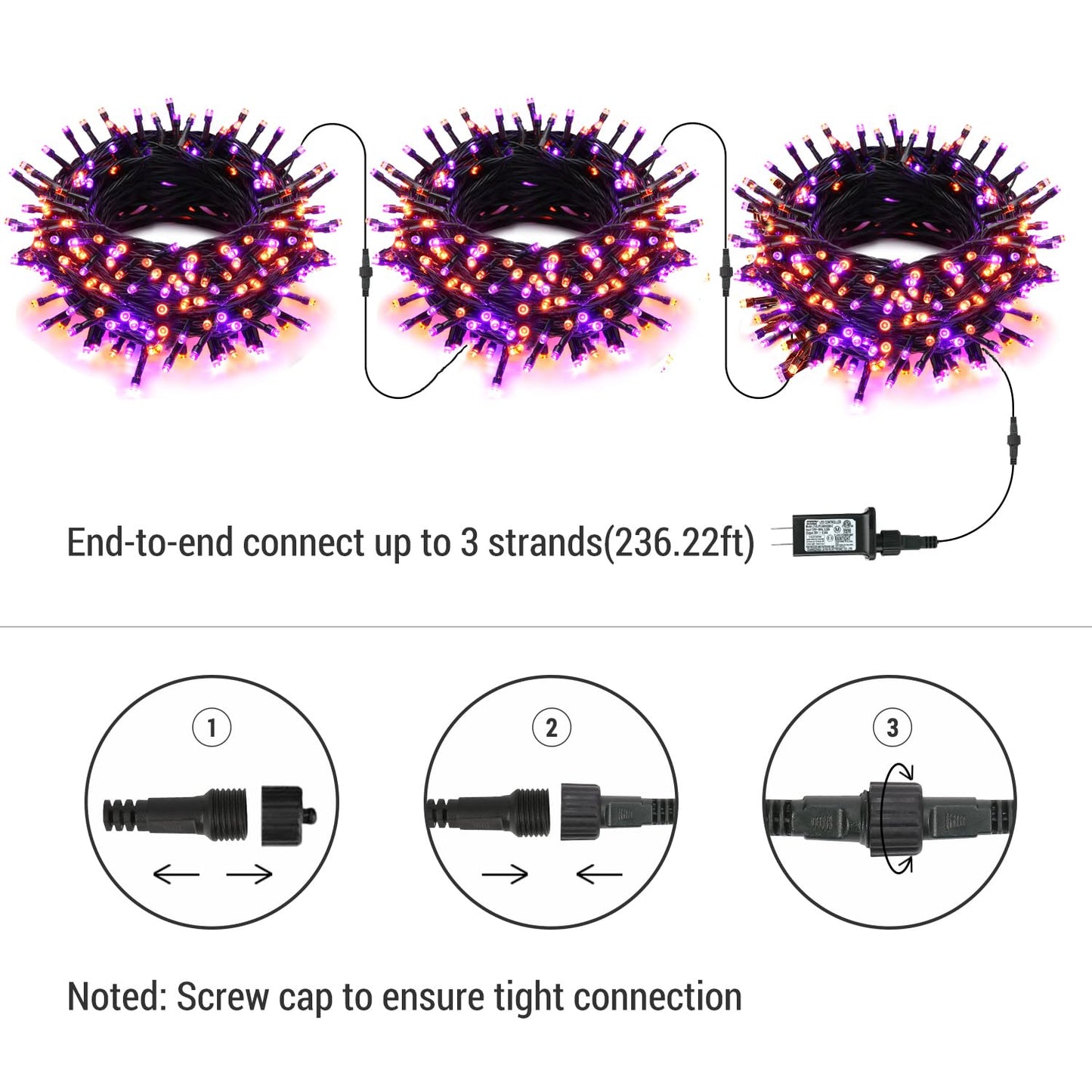 Brizled 2 Pack Purple & Orange Halloween Lights  95.14Ft 240 Led Halloween Lights String Connectable With Timer  8 Modes Outdoor Orange Light  Plugin Mini Light For Tree Garden Indoor Decor