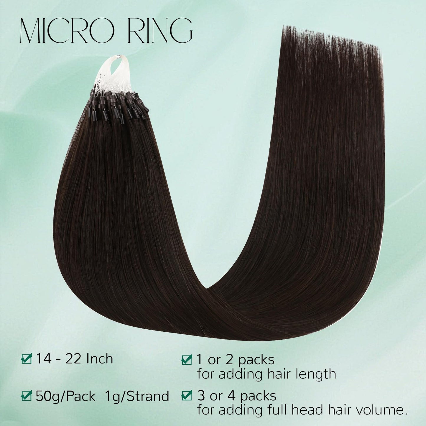 Easyouth Micro Ring Hair Extensions Human Hair Dark Brown Micro Loop Hair Extensions Brown 22 Inch 50g 50s Invisible Micro Link