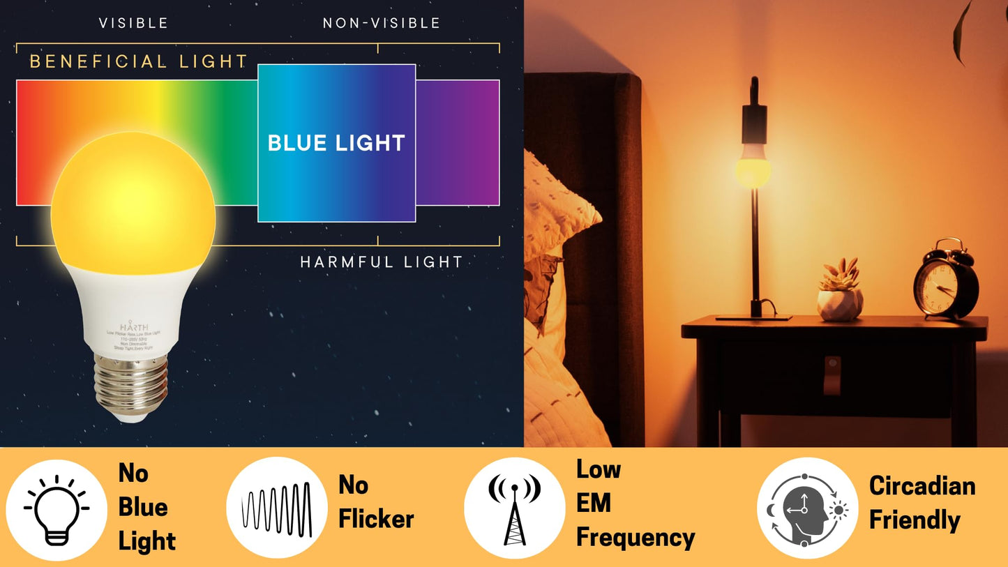 Harth Amber Light Bulbs, 7W Sunset Red For Sleep, 500 Lumen, 40W Equivalent, 7 Count, Copper Material