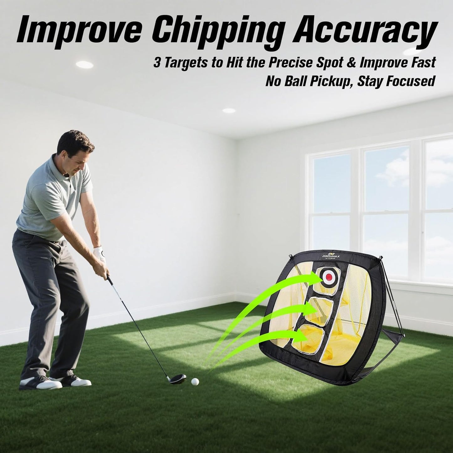 PodiuMax Chipping Net, Pop Up Golf Nets for Backyard Driving Real Golf Balls, Indoor & Outdoor Practice Net for Accuracy Short Game