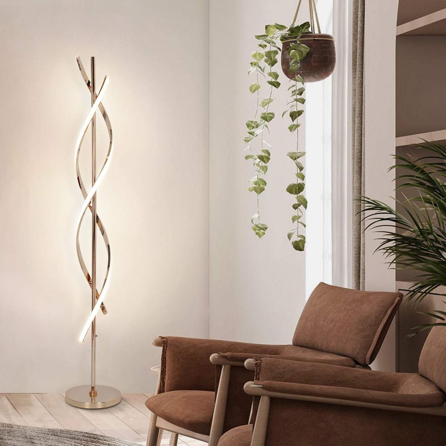 Eidearay Led Modern Floor Lamp, 40W Dimmable, Color-Changing, 60 Spiral Design, Gold, Model Ldd-G1