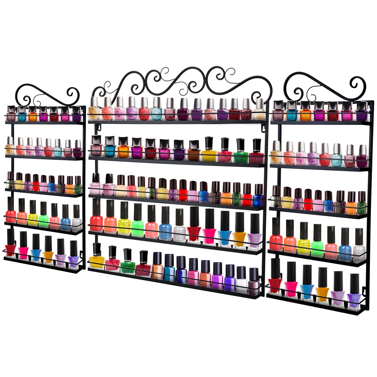 Sintuff 3 in 1 Nail Polish Rack Wall Mount Nail Polish Organizer 5 Tiers Shelf Storage Display Holder Stand Holds 200 Bottles fo