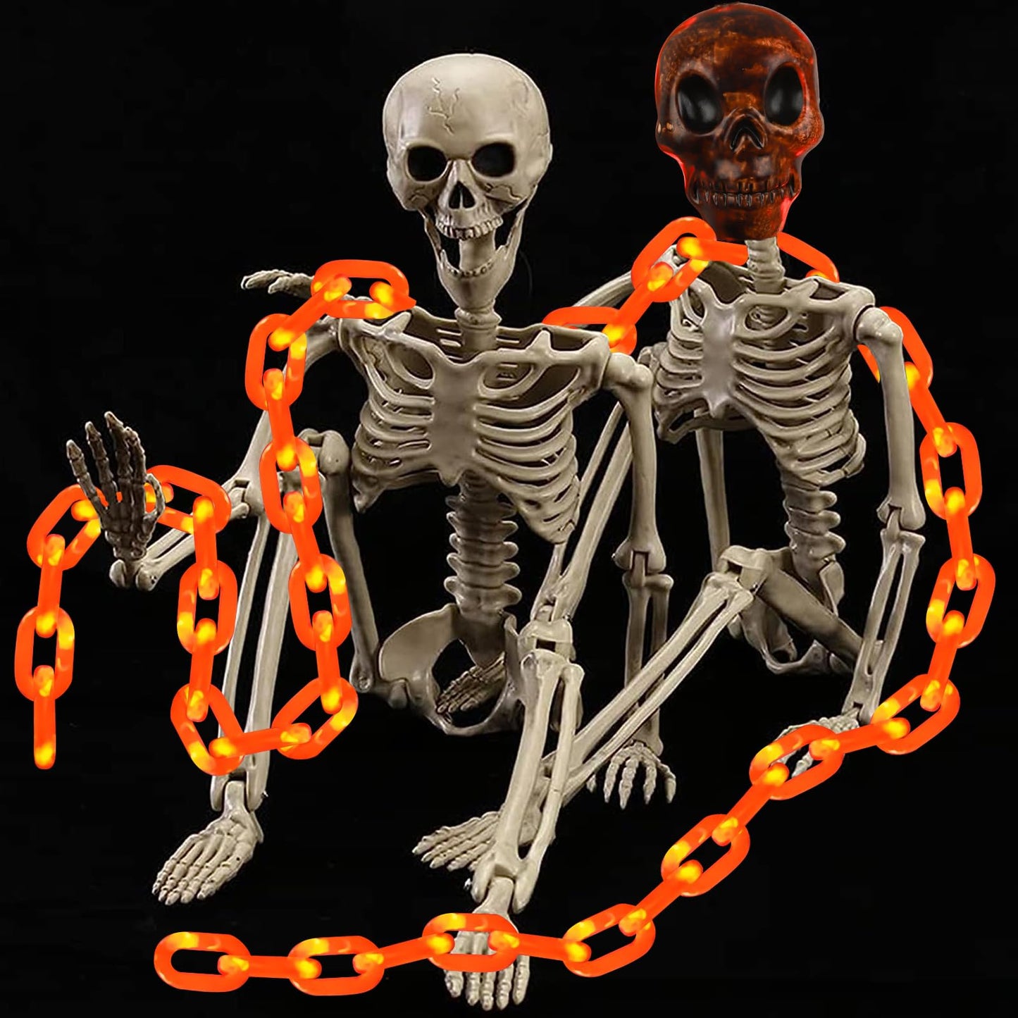 X-GiftKey Solar Skull Chain Lights, 8 Modes Halloween Decor for Yard/Patio, Orange, Model XGKSLOS01