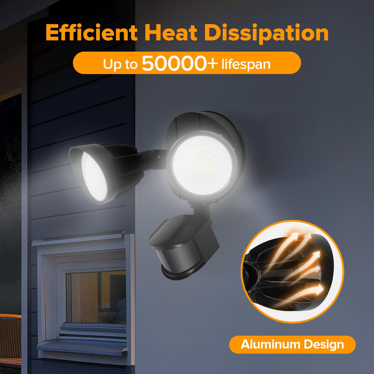 Ume Led Security Light Motion Sensor Outdoor Lights  27W 3000Lm  5000K  Ip65 Waterproof  Dusk To Dawn  2 Head Motion Detector Flood Light For Outside  Garage  Yard (Black)