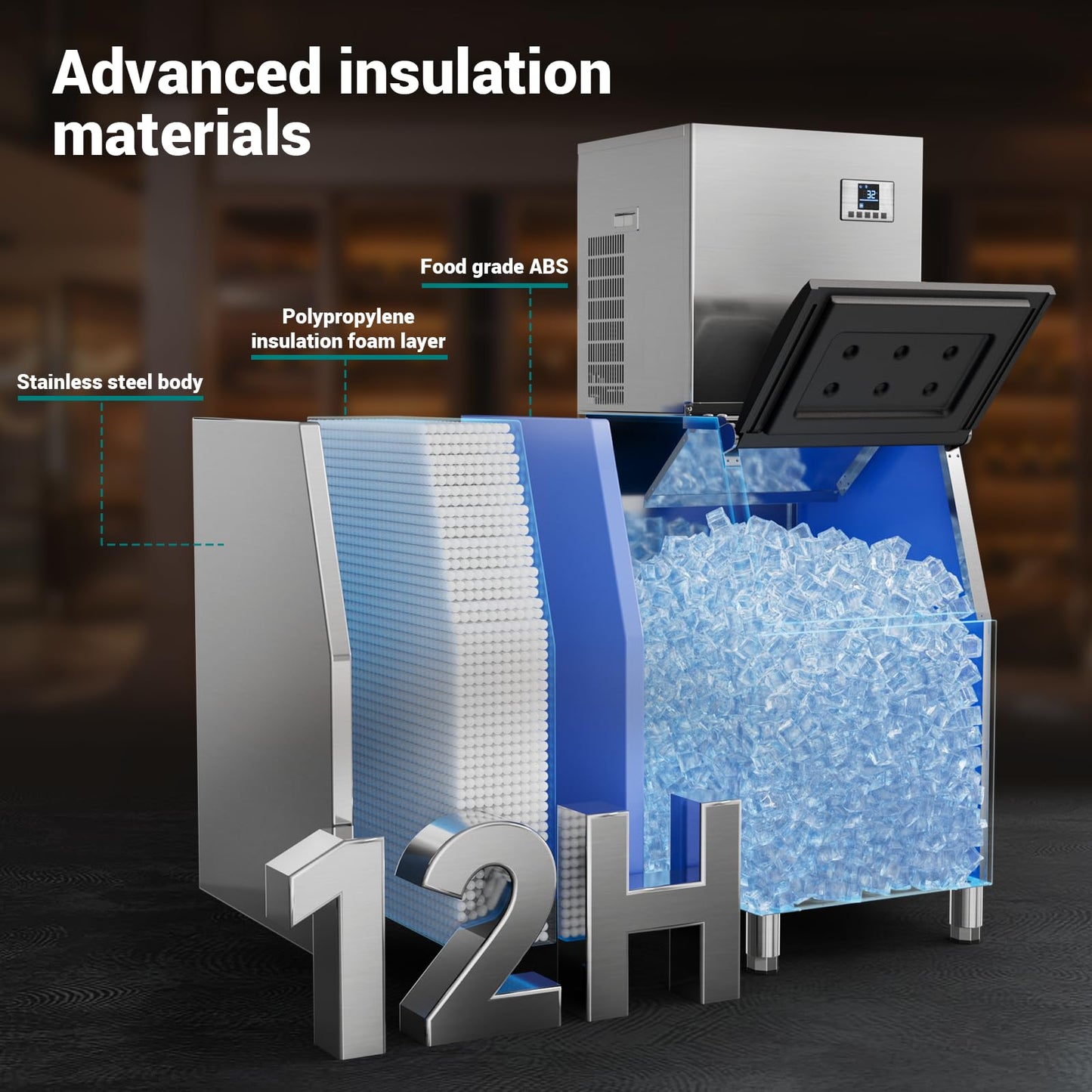 680LBS/24h Commercial Ice Maker Machine with 560 LBS Storage Bin, Ice Ready in 8-15 Min, ETL Approval Self Cleaning Stainless Steel Industrial Ice Machine for Bar Restaurant Cafe