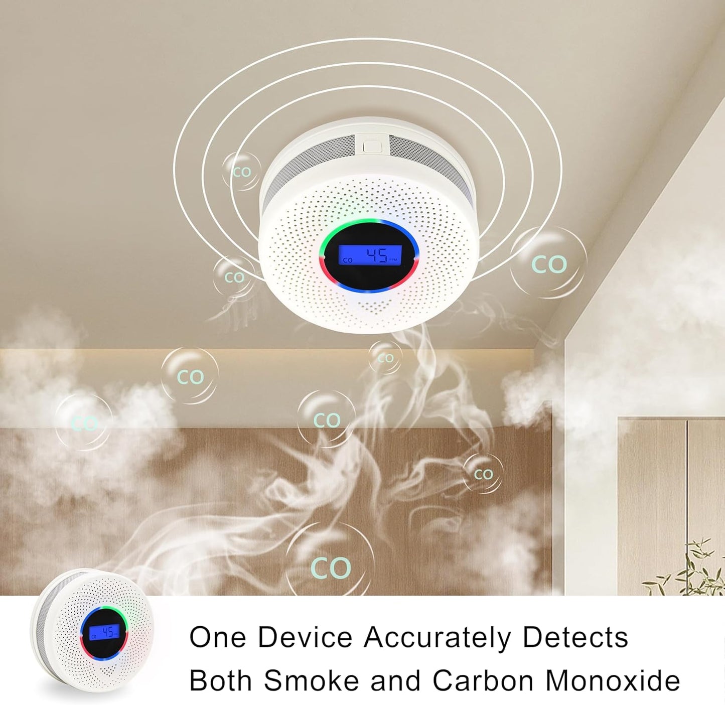 10-Year Battery Smoke and Carbon Monoxide Detector, 2-in-1 Smoke CO Alarm with Digital Display, Reliable Fire and CO Alarm for Home, Bedroom, Kitchen (3 Pack)