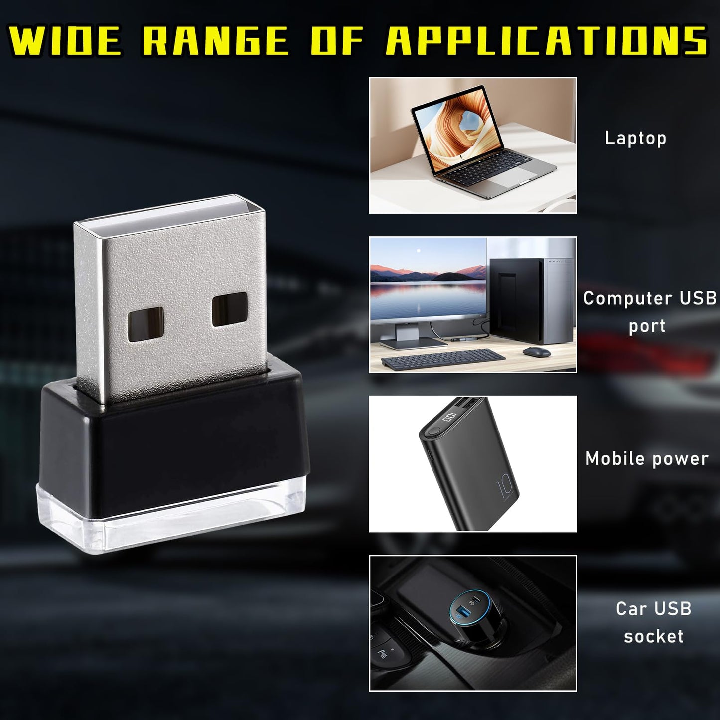Augeny Usb Led Car Interior Atmosphere Lamp Kit - 4 Pcs, Portable Ambient Lighting, Blue+Ice Blue+Red+Purple