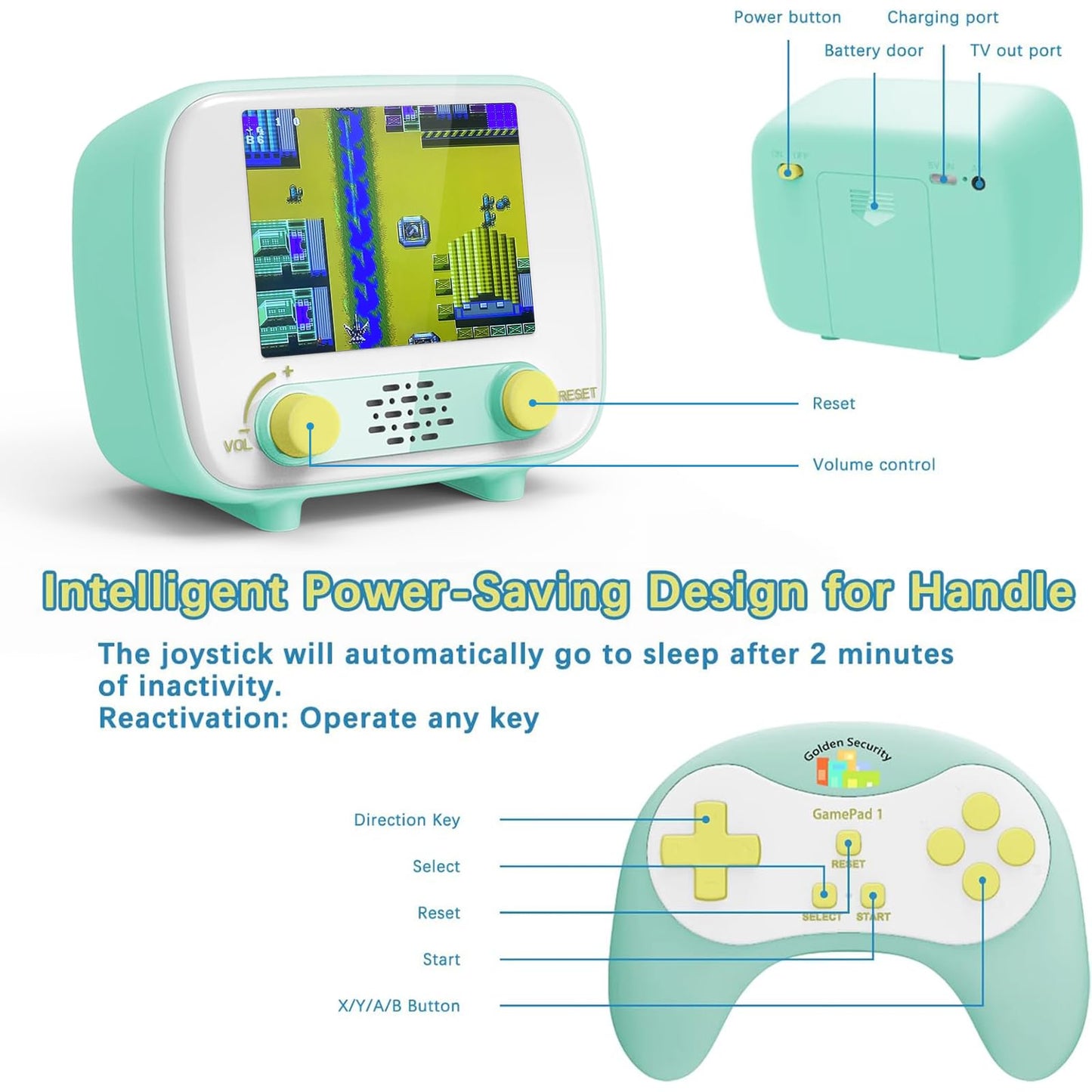 Handheld Game Console, Retro Mini Arcade Machine, 2.8 Inches, (One Player Game 216 Classic Games, Two Player Game 84 Classic Games), Supports for Handheld Controller & AV Output Connection TV