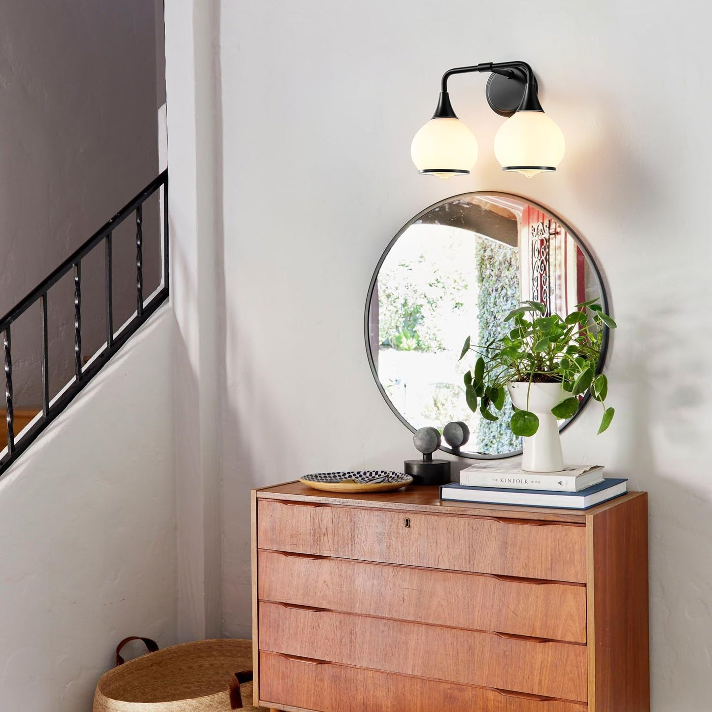 Hahzt 2 Light Black Bathroom Vanity Light Fixtures With Milky White Frosted Glass Shade, Model 8033Ml, Wall Sconce Lighting