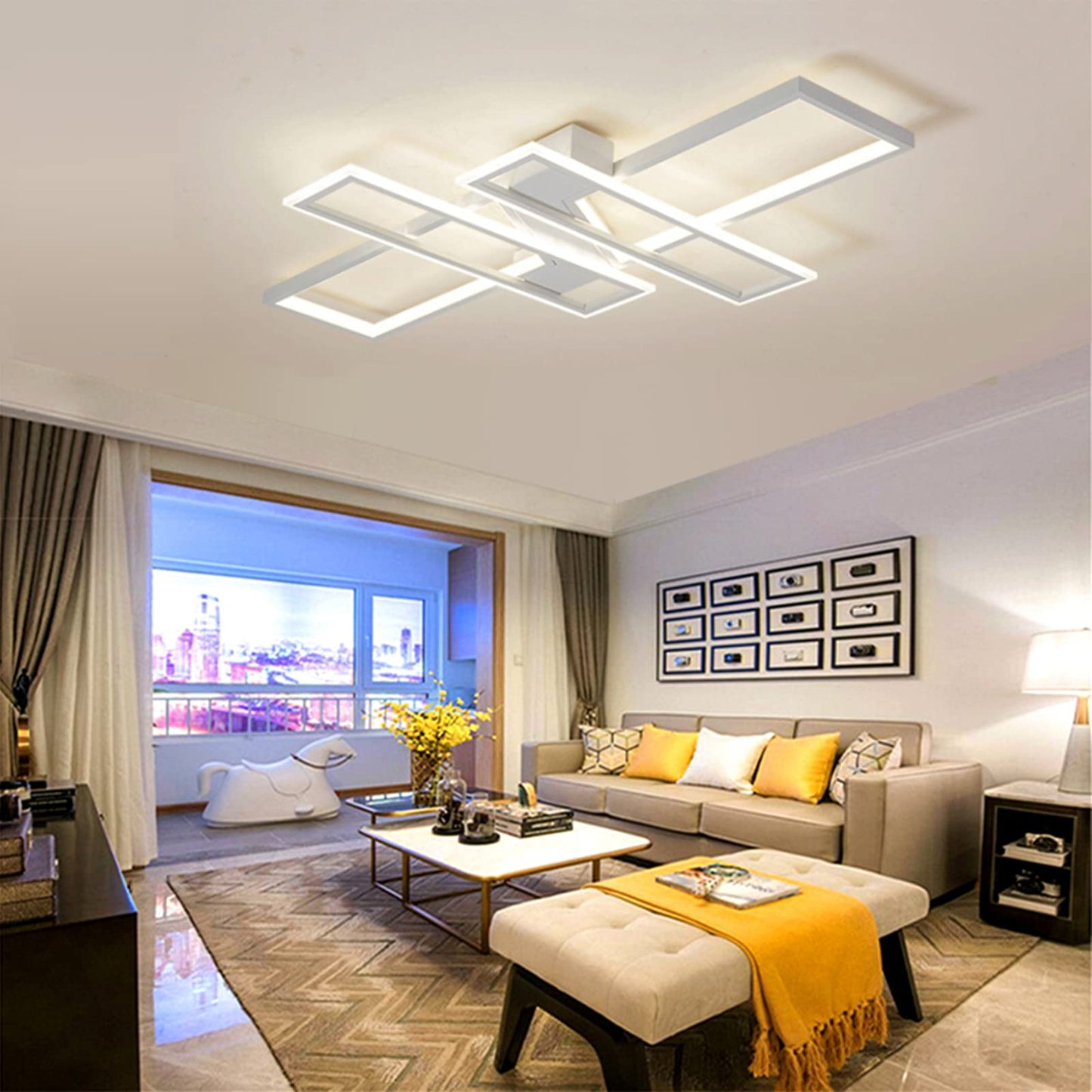Fbfc 47.2In Modern Led Ceiling Lights Fixture  116W Black Dimmable Chandelier  Rectangular  With Remote Control Diningroom Lamp  Flushmount Geometric Led Ceiling Lamps For Bedroom Living Room