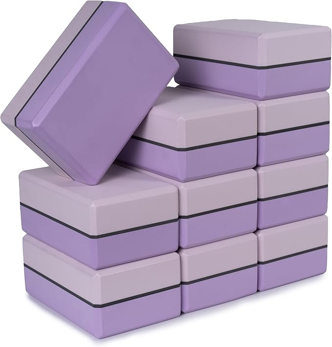 Sunshine Yoga 4" Striped Yoga Block, 10 Pack Bulk EVA Foam Yoga Blocks, Firm and Supportive Yoga Brick, Balance Foam for S...