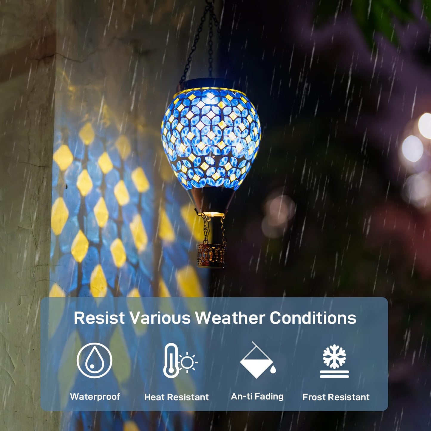 Dreamskip Mosaic Hot Air Balloon Solar Lantern With Flickering Flame  Blue Mosaic Hanging Solar Lantern Lights Outdoor Waterproof For Garden Patio Gifts For Women Mom Grandma