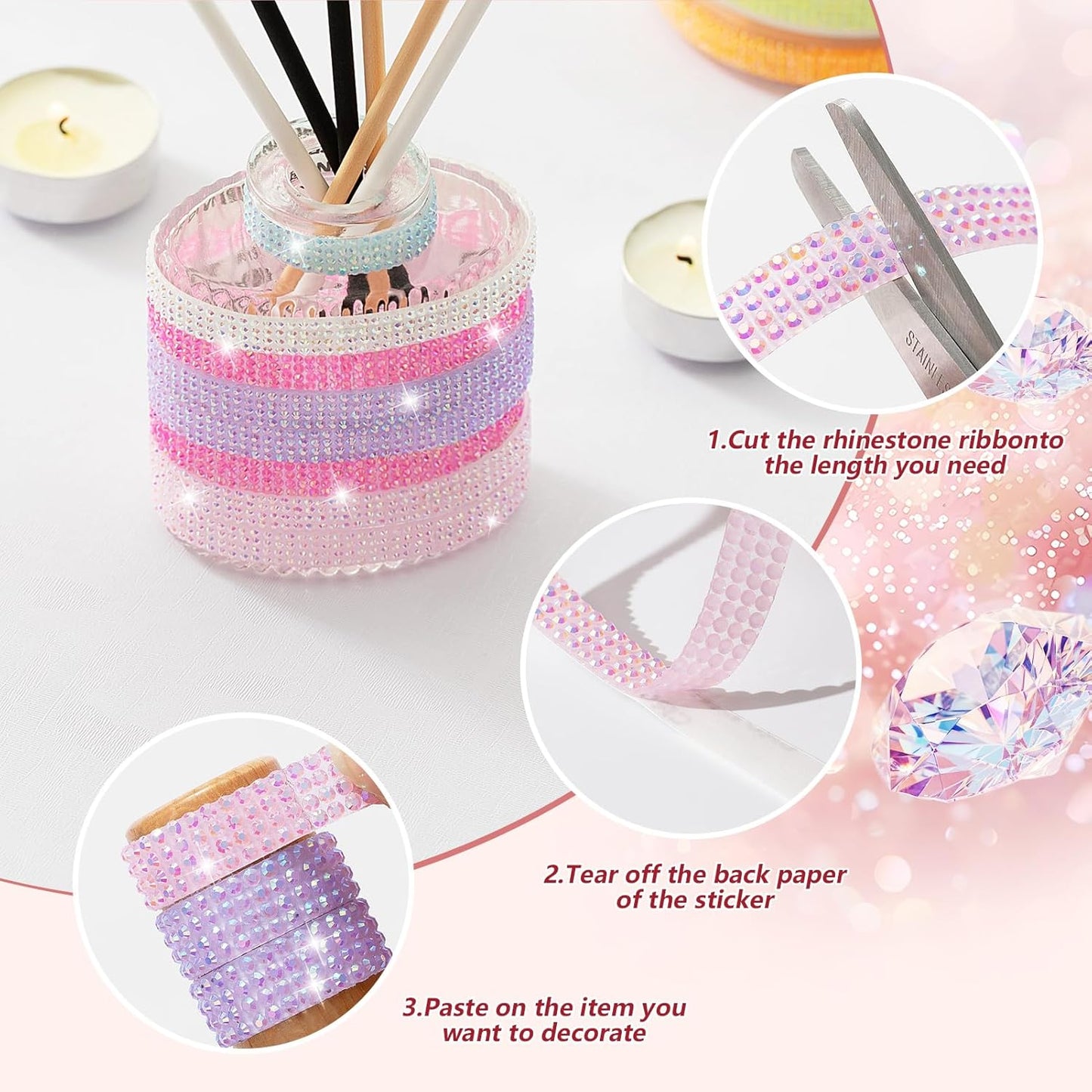 Rhinestone Ribbon Self Adhesive Crystal Rhinestones, 12-Rolls Bedazzling Strips, 12-Yard Rhinestone Strips for DIY Craft, Rhinestones for Crafting