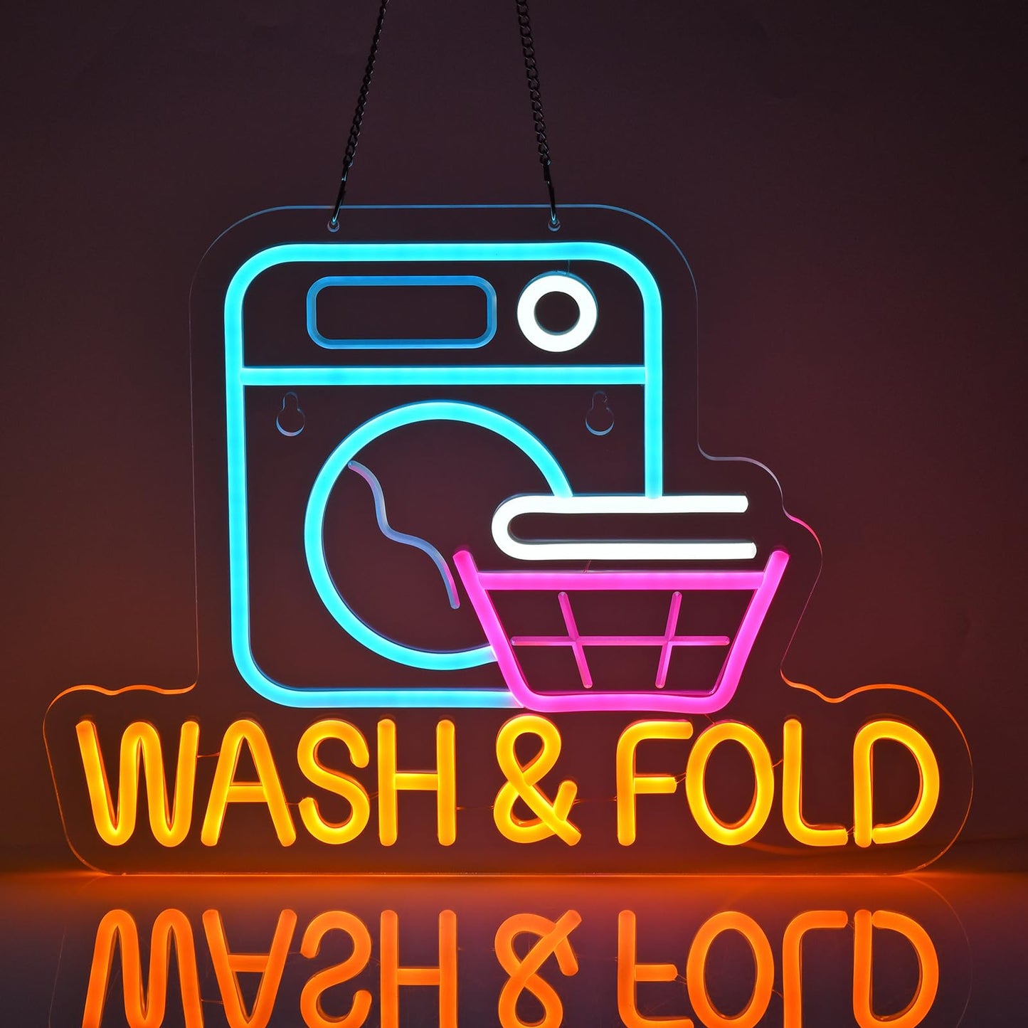 Jomobuty Wash & Fold Neon Sign For Laundry Room Wall Decor Led Light Up Sign Business Signage For Home Laundromat Wash Room Decor Gift 16.1 X 11.8 Led Art Wall Hanging Decorative Lights